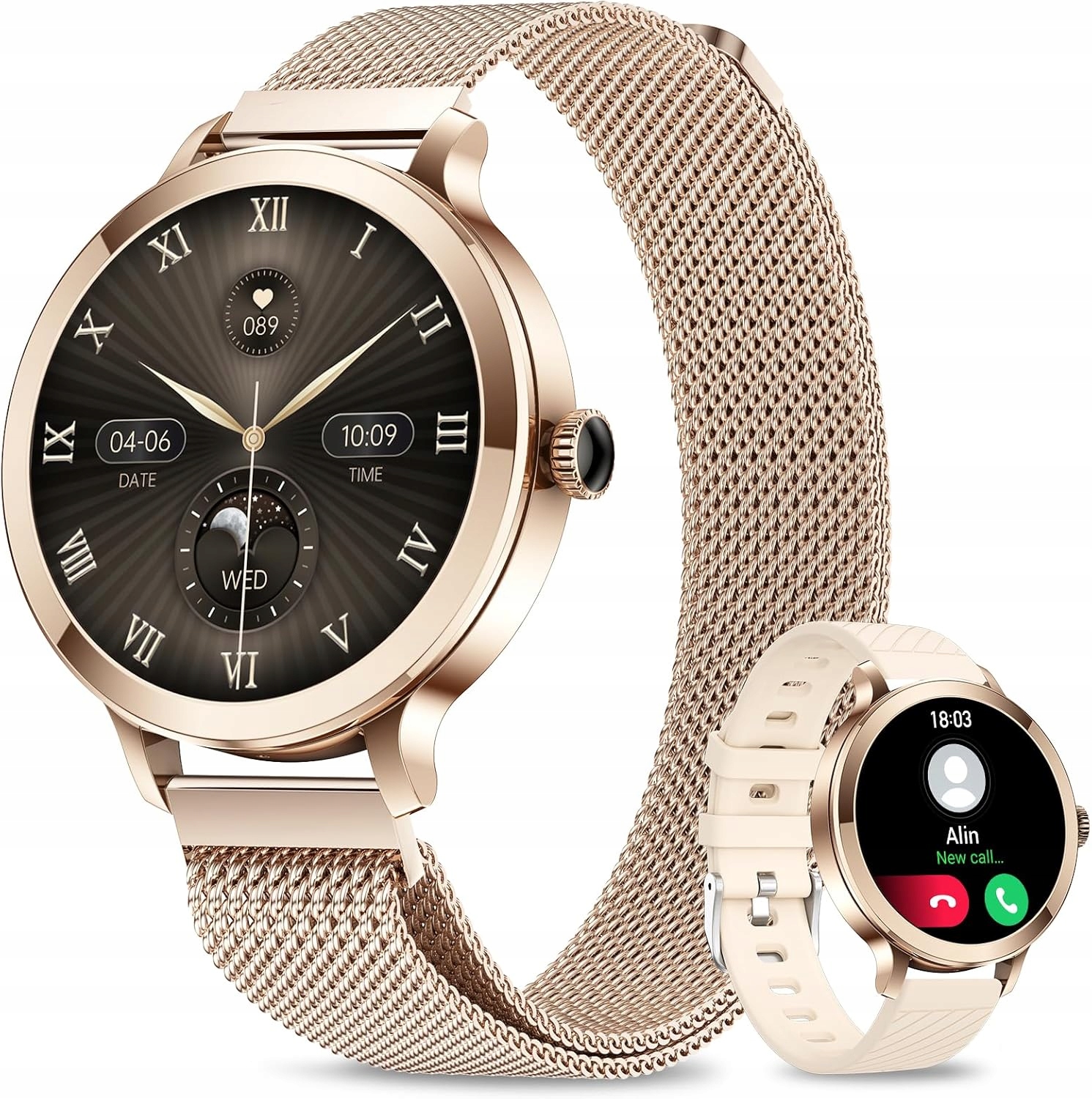 Smartwatch Damski Niolina Rose Gold Amoled Puls Sen Powiadomienia