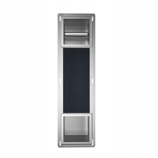 Držiak na papier Balneo s úložným priestorom zabudovaný do steny z nerezová oceľ