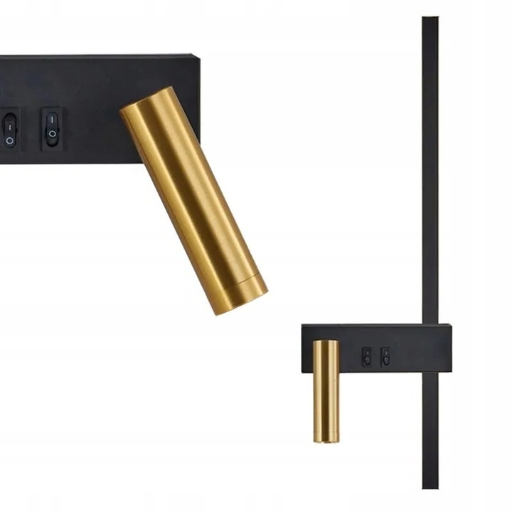 Lampa Ścienna Kinkiet Pionowy Czarny Złoty Reflektor Ruchomy Led Prawy