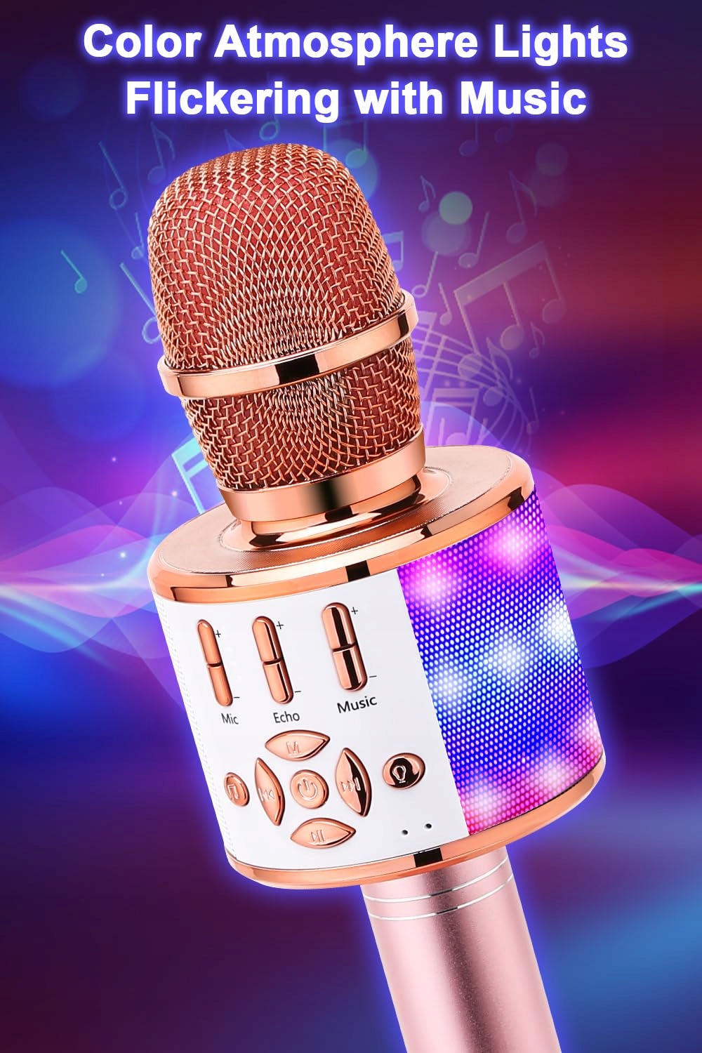 BONAOK Bezprzewodowy Karaoke Mikrofon Głośnik LED Dla Dzieci iOS Android — miniatura 5