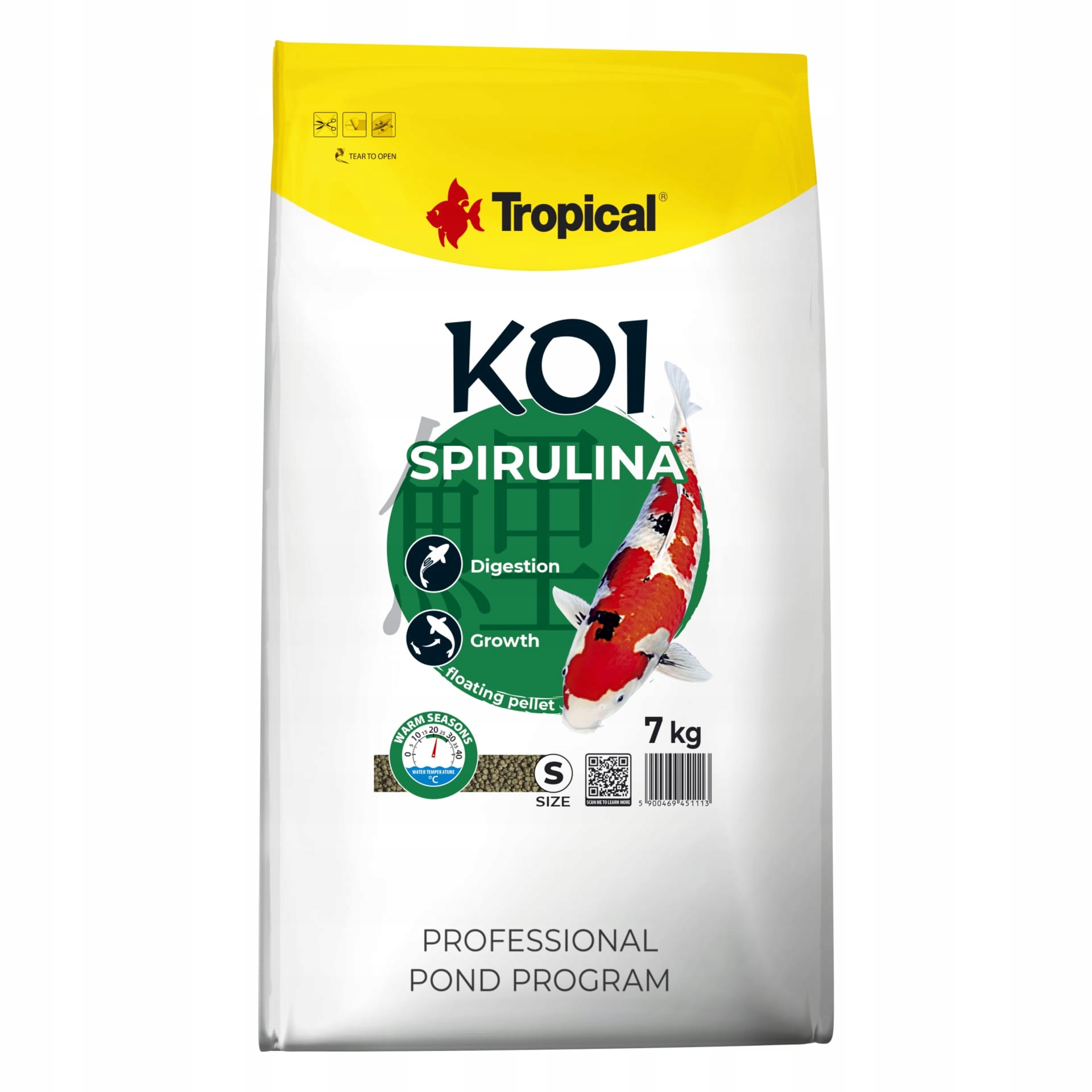 Tropical Koi Spirulina Karma dla małych karpi koi drobny granulat "s" 7kg
