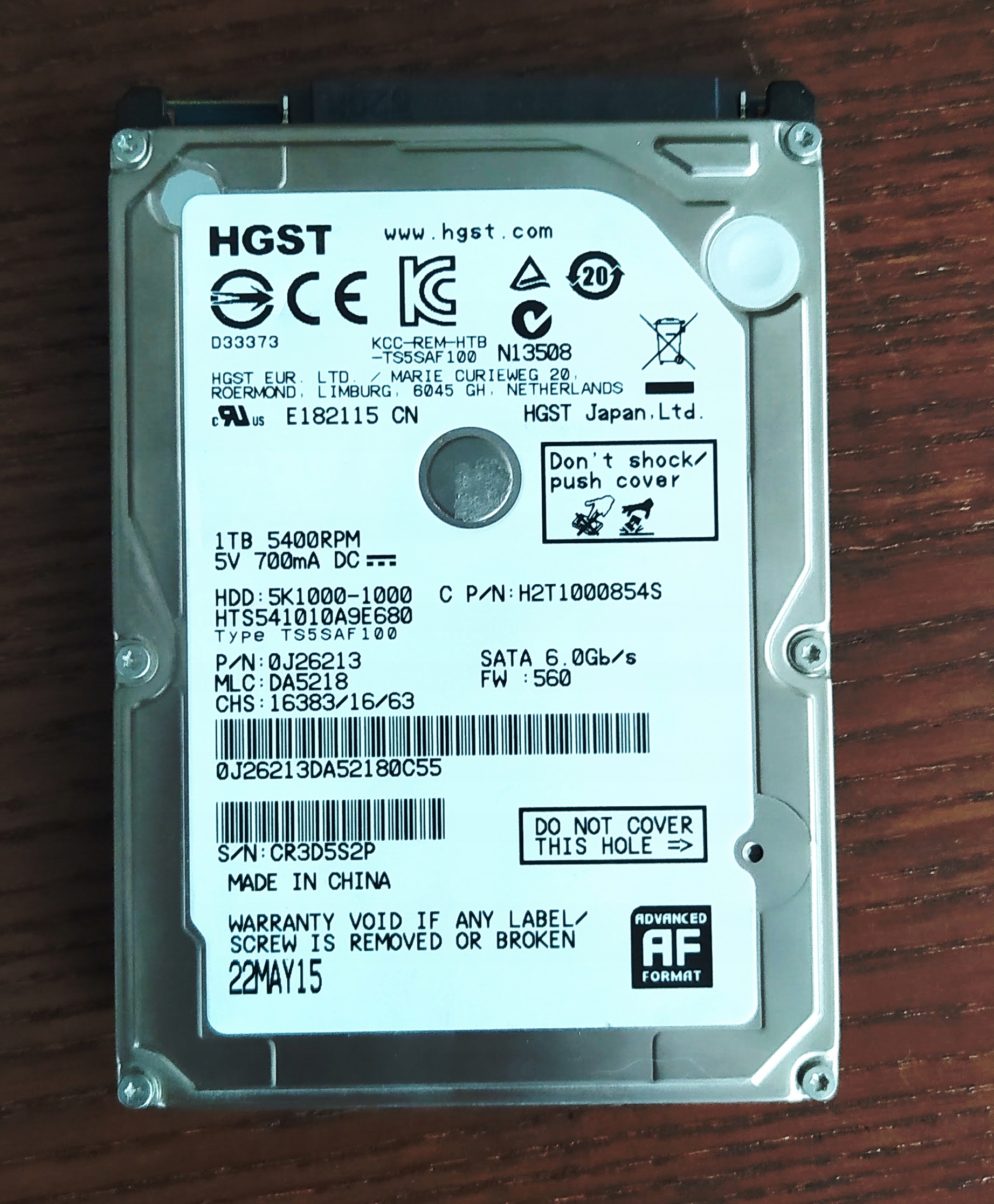 disque dur 2.5 HGST 1000GB 1TO 5K-1000-1000 SATA