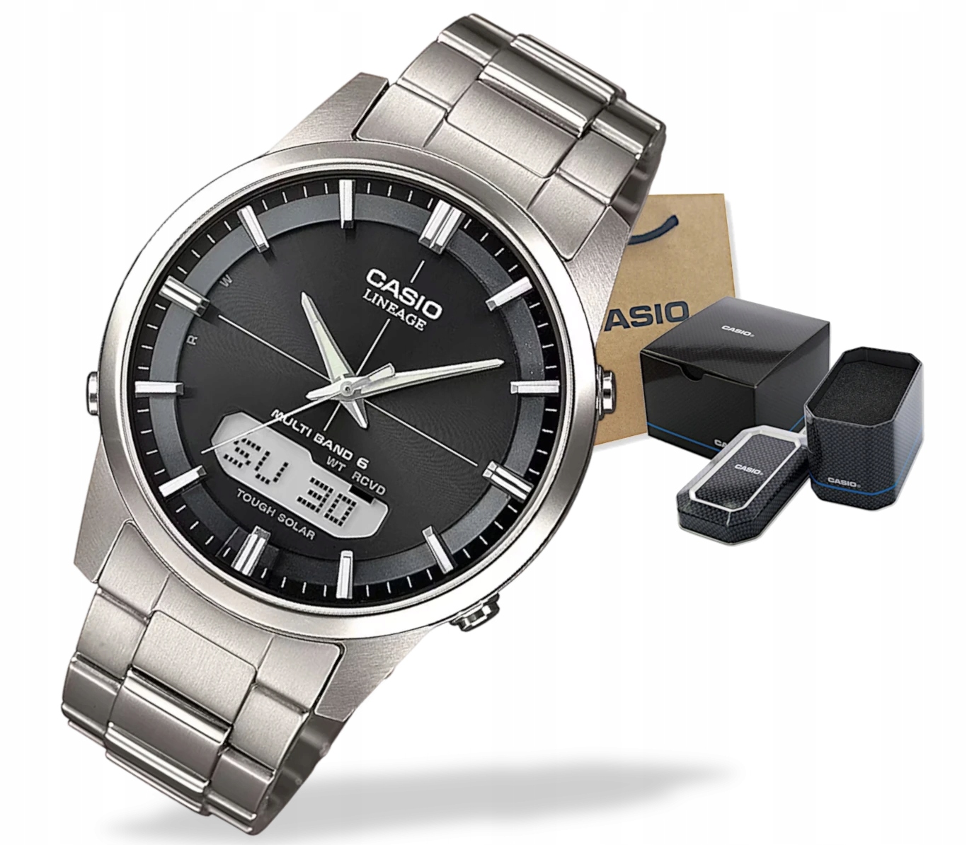 Titanové analogově digitální pánské hodinky Casio Waveceptor LCW-M170TD Gravírování