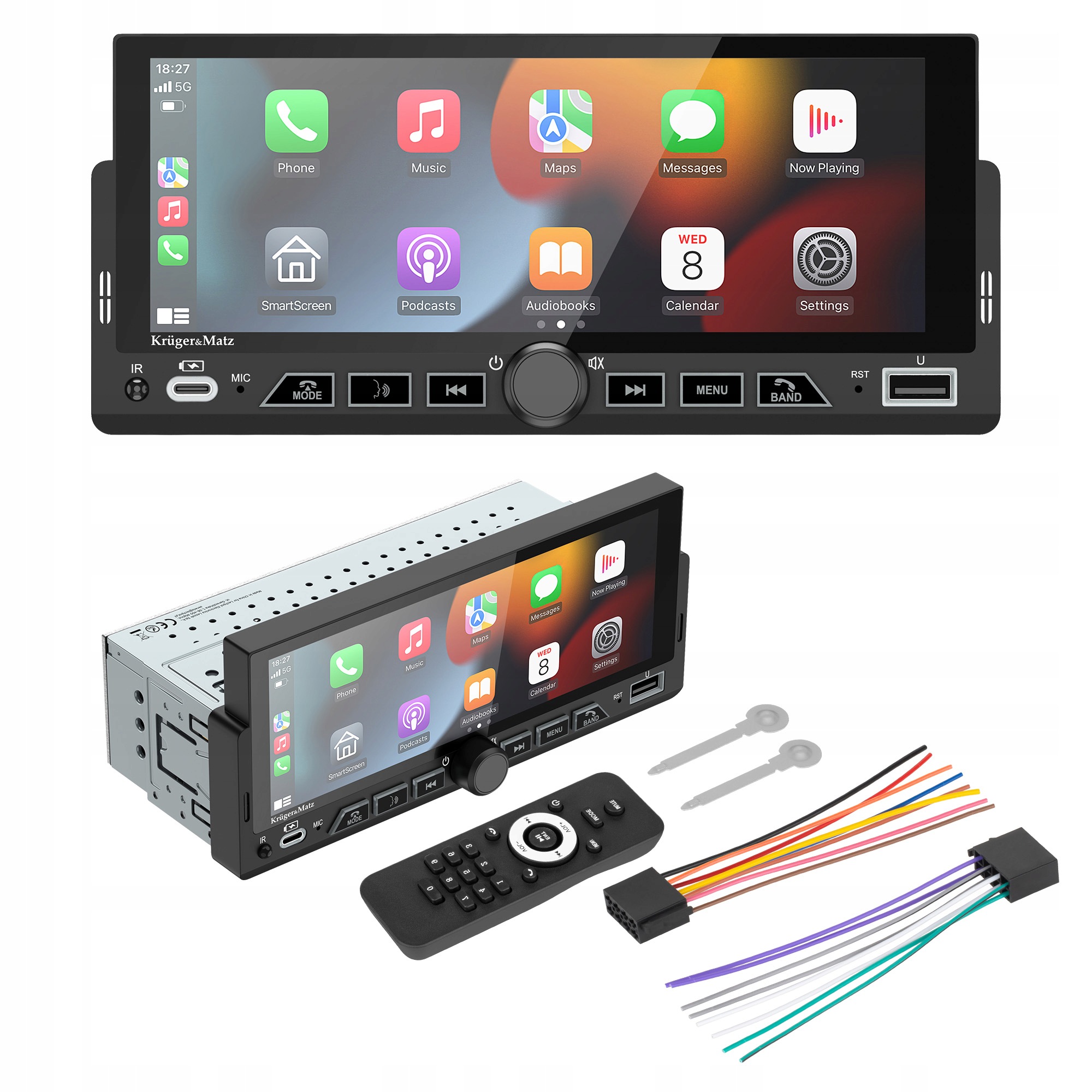 Radio samochodowe Kruger&Matz KM2017 CarPlay/AndroidAto 6,9” Usb 1DIN pilot