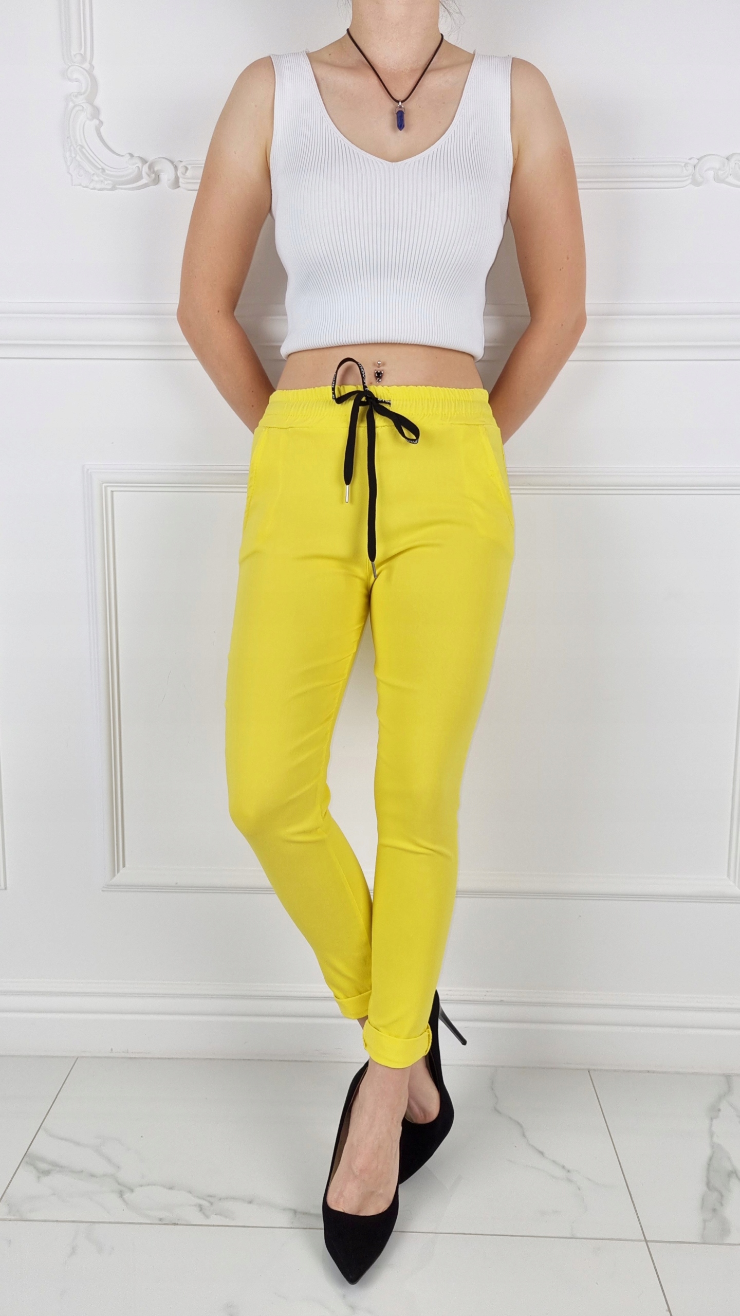 ELASTYCZNE - SPODNIE - DAMSKIE - CYGARETKI -GUMKA Fason rurki