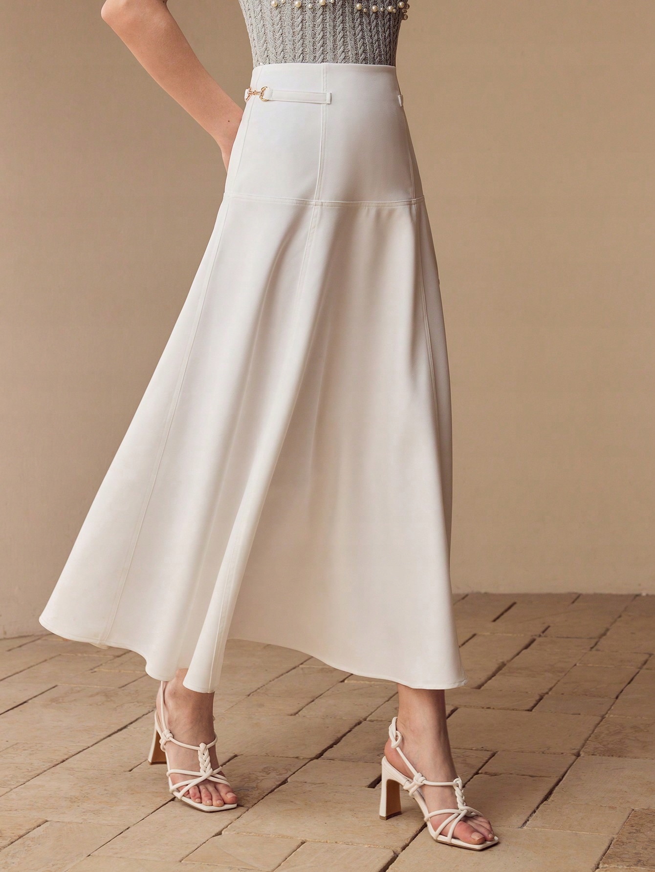 Sukně Rozkládací Elegantní Bílá Maxi S Vysokým Pasem Motf L 40