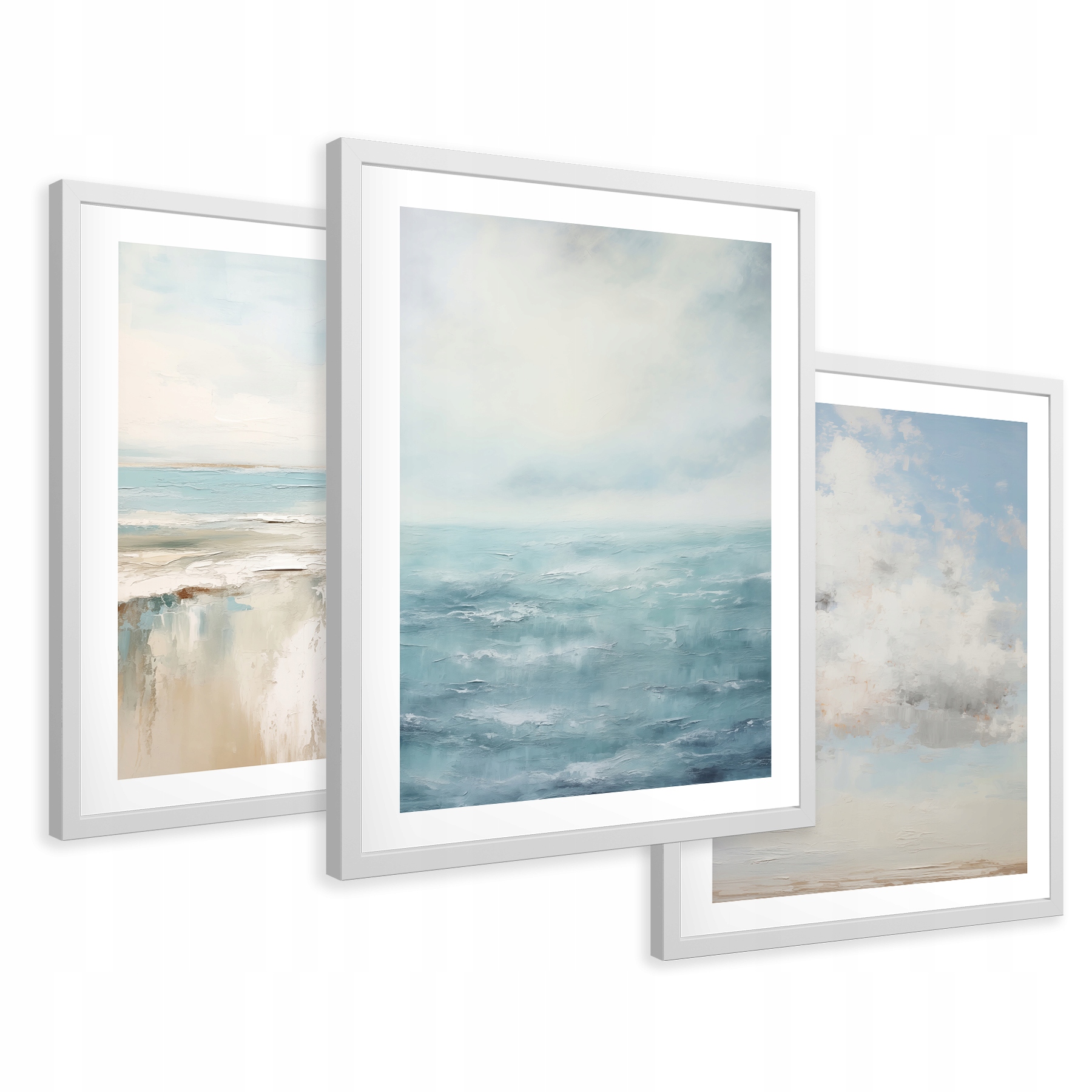 Zestaw Obrazy w ramie plakaty morze niebo akwarela plaża tryptyk 53x129
