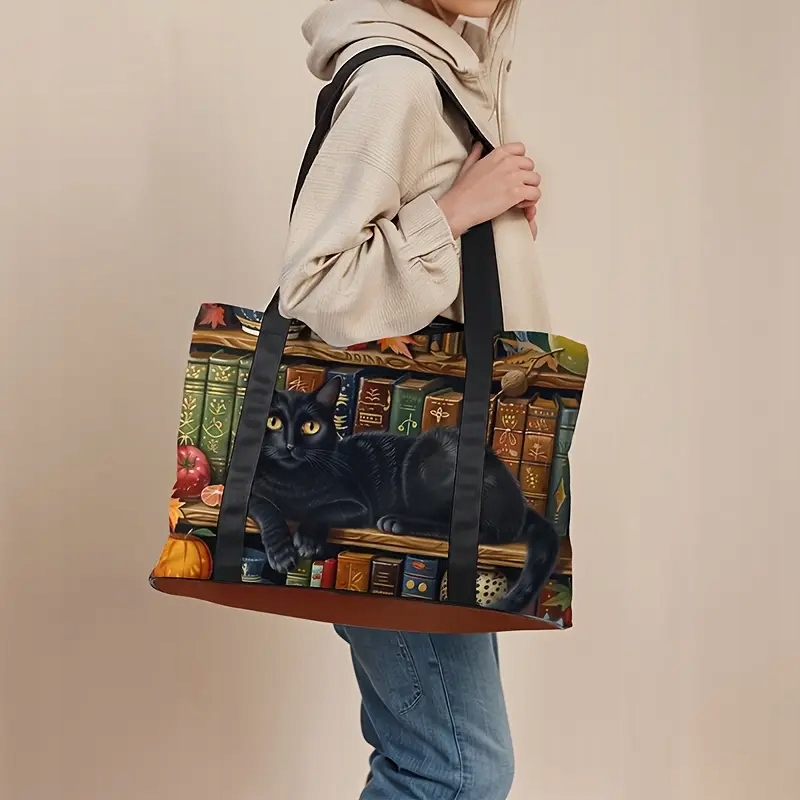Torba podróżna sportowa do samolotu pociągu Czarny Kot Książki koty kawaii