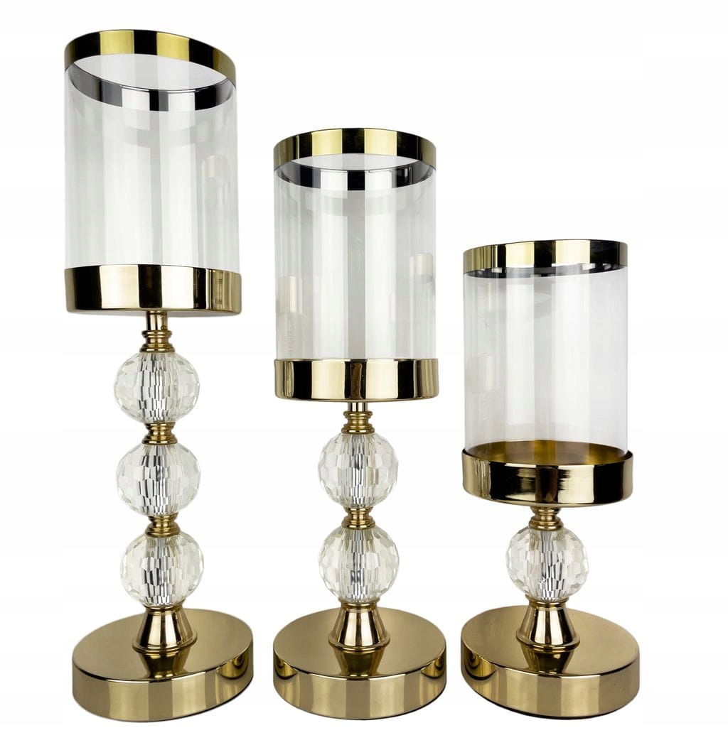 

Świecznik szklany lampion glamour złoty kpl, 3szt