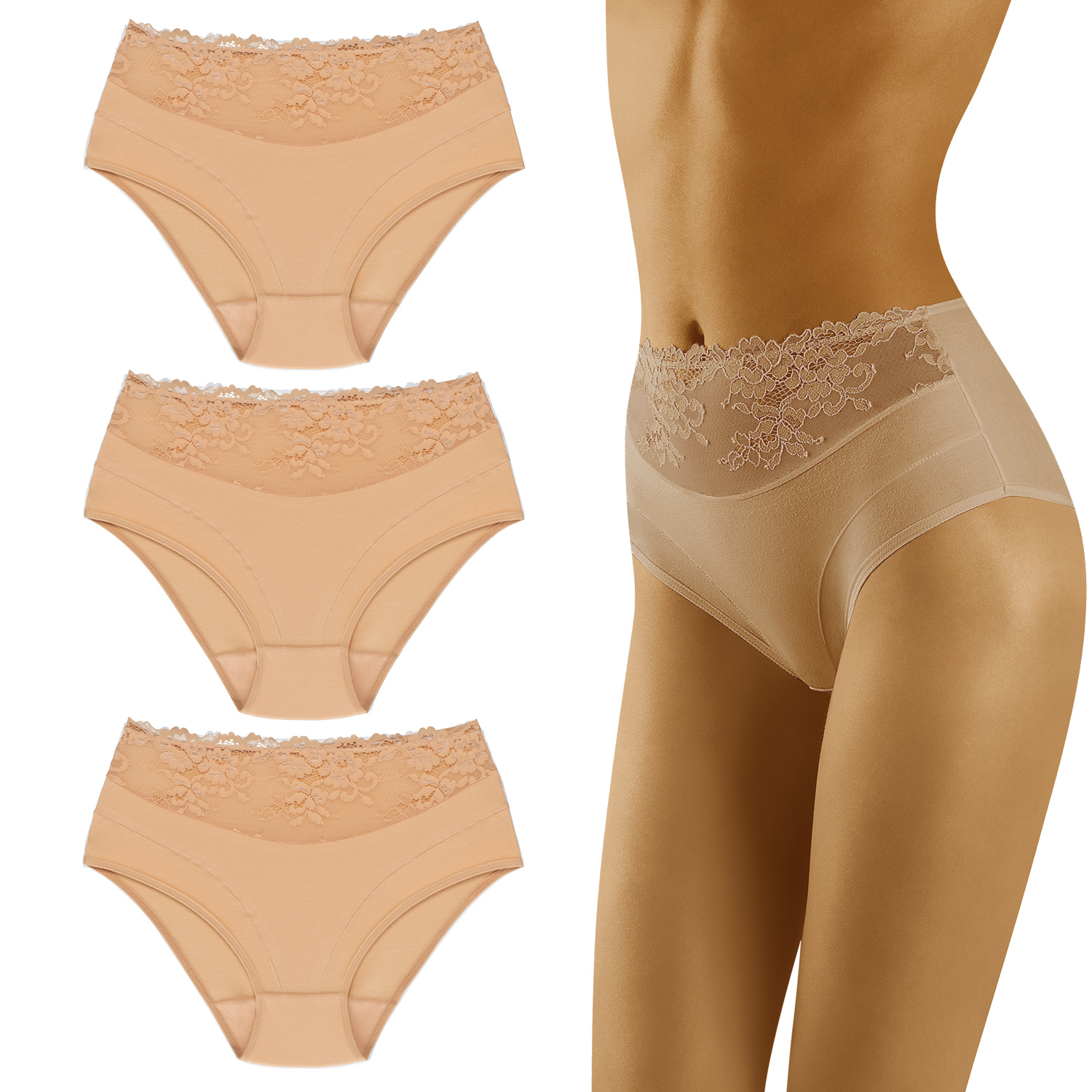 Wolbar Eco-HI Kalhotky Dámské kalhotky 3-balení béžové 2XL