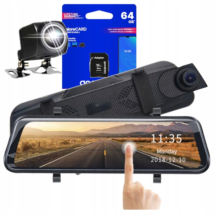 РЕКОРДЕР ДЗЕРКАЛО FULL HD 9.66 КАМЕРА ЗАДНЬОГО ВИДУ 64GB