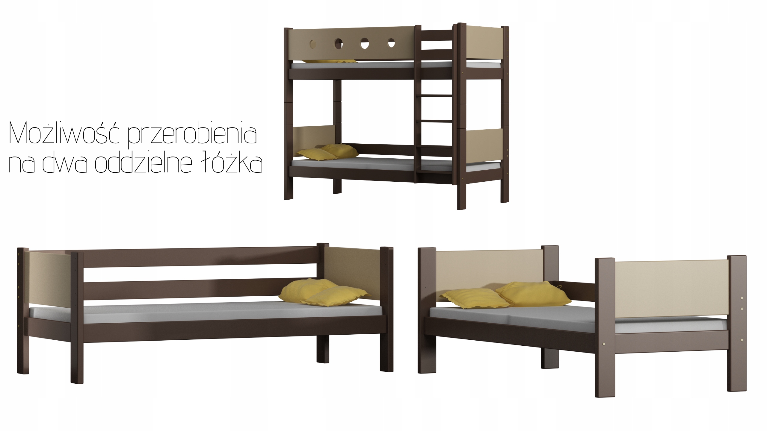 Łóżko Piętrowe URWISEK-P 180x80 Rozkładane 2w1 Wysokość mebla 160 cm