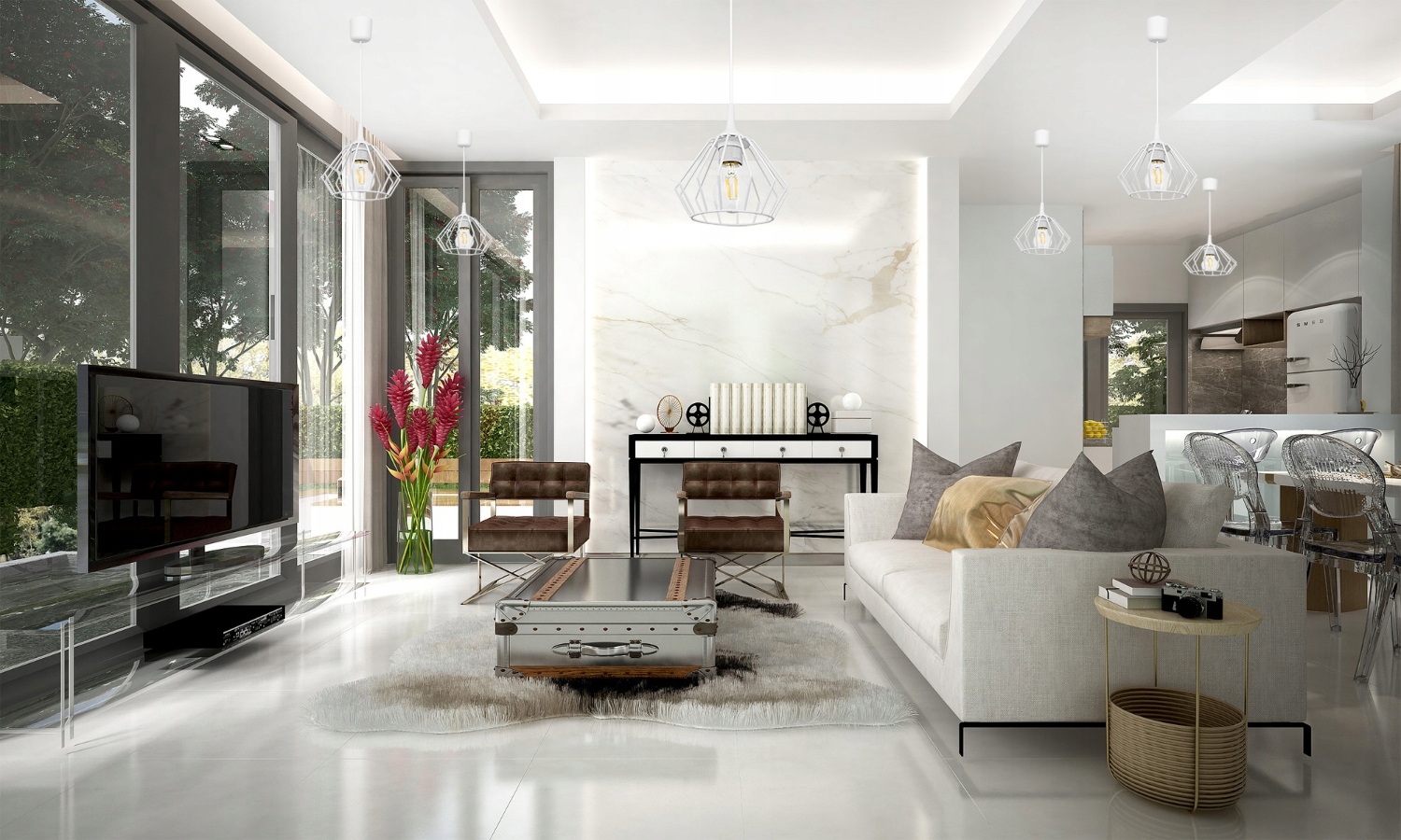 LAMPA WISZĄCA SUFITOWA ŻYRANDOL BRYLANT LED E27 Kolor biały