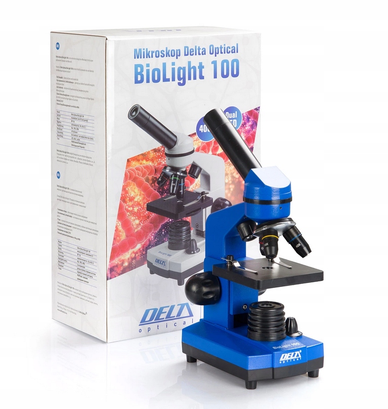 Mikroskop Delta Optical Biolight 100 Niebieski 400x zestaw peparaty