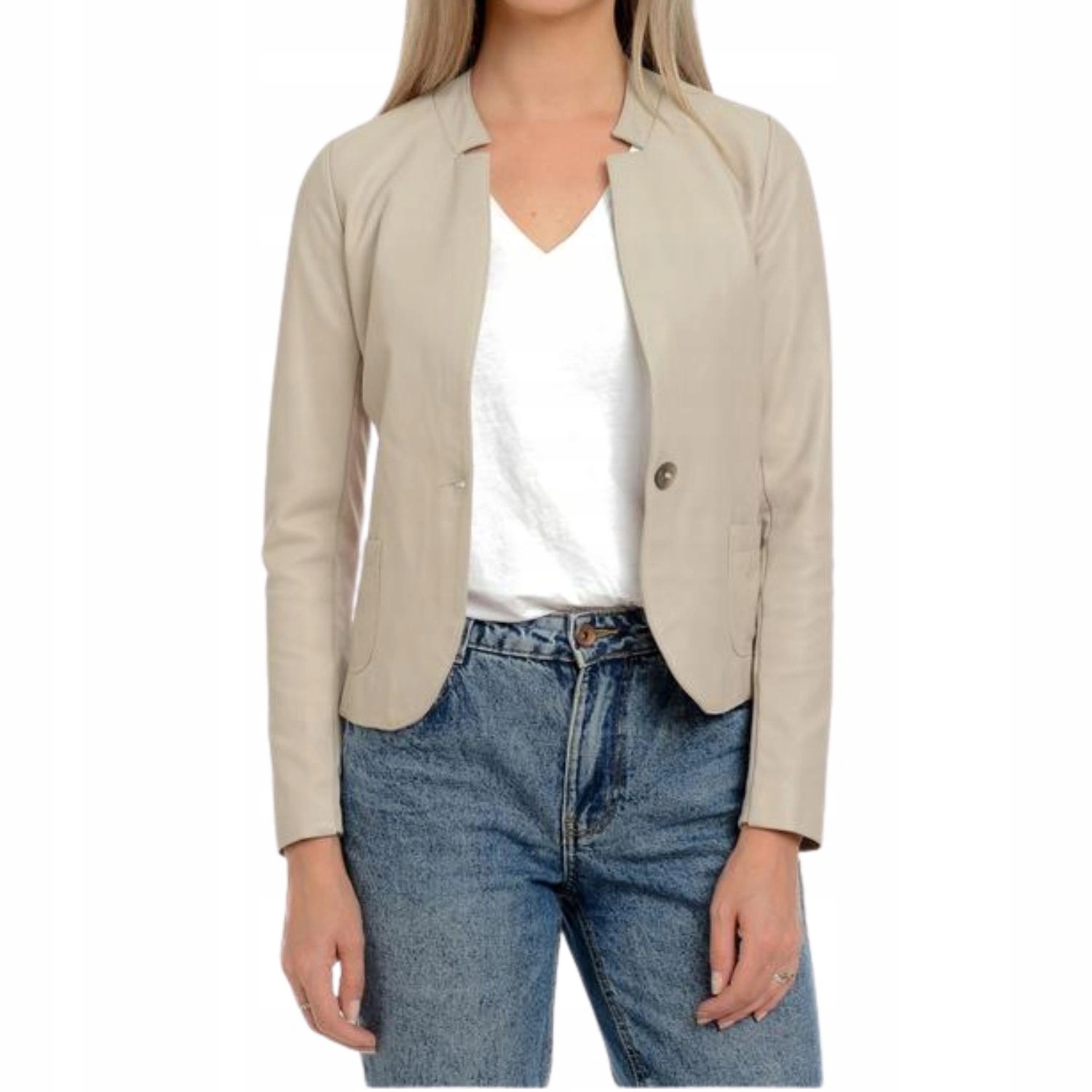 Dámská kožená bunda Mangotti béžová, slim fit vel. L