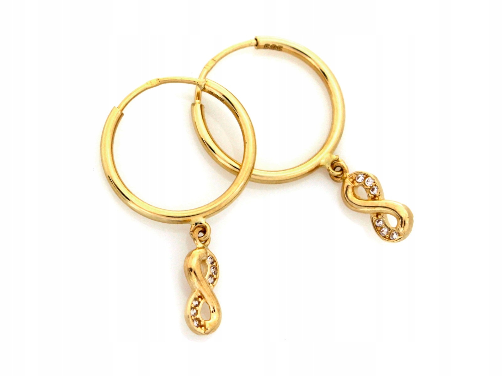 Náušnice zlaté 585 14k kroužky s přívěskem nekonečno 2,22g