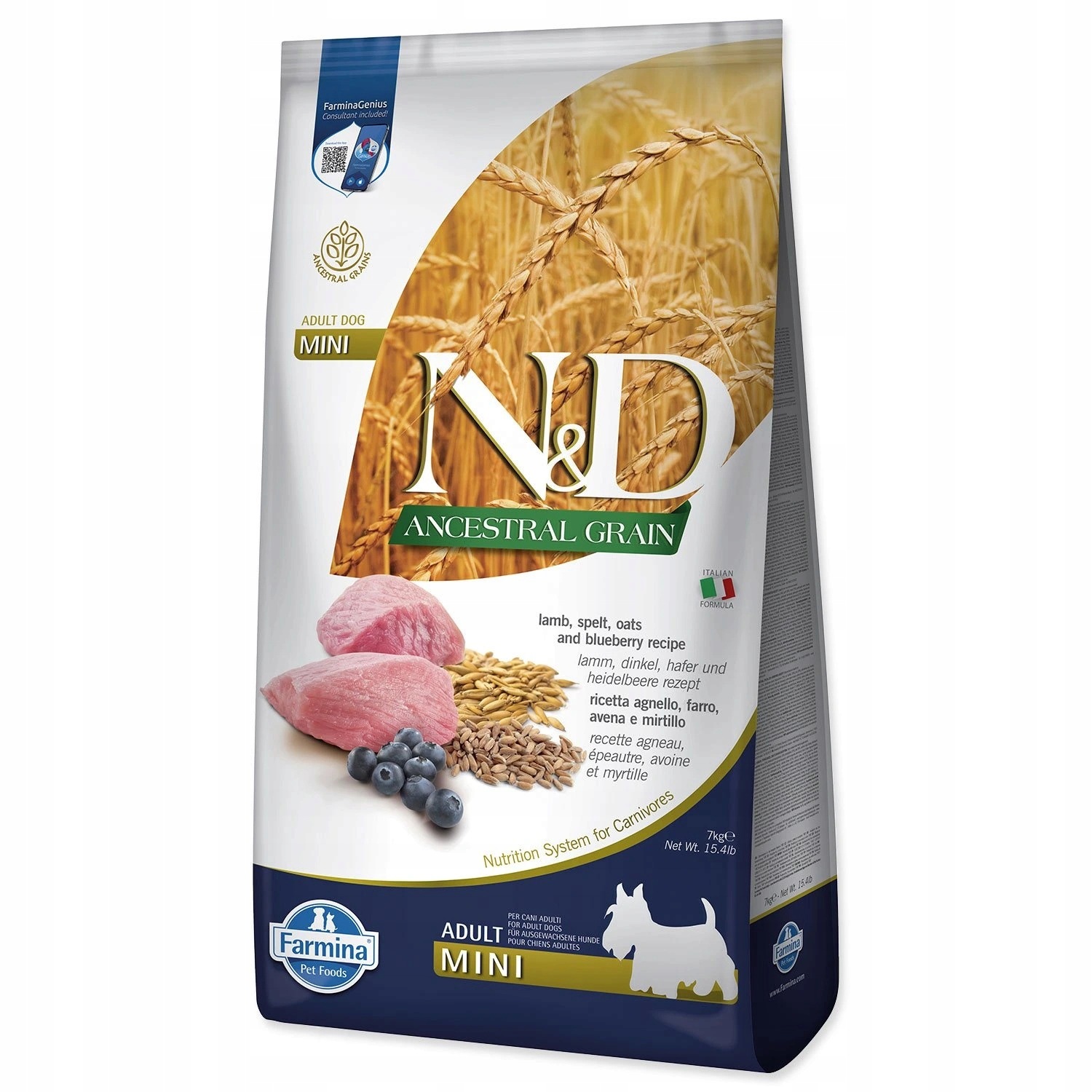 Krmivo N&d Dog Adult Mini Ancestral Grain Lamb, Spelt, Oats & Blueberry 7kg