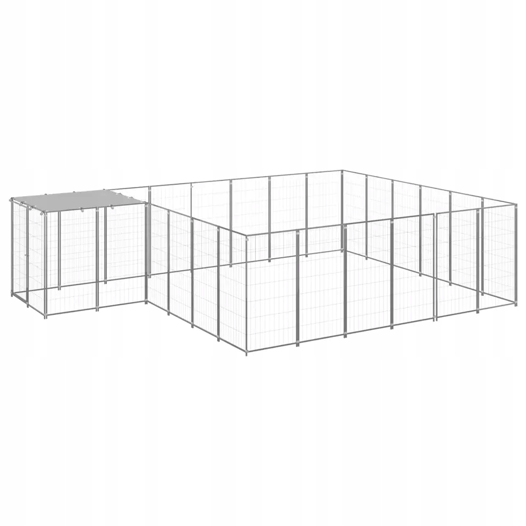 vidaXL Psí kotec stříbrný 12,1 m² ocel