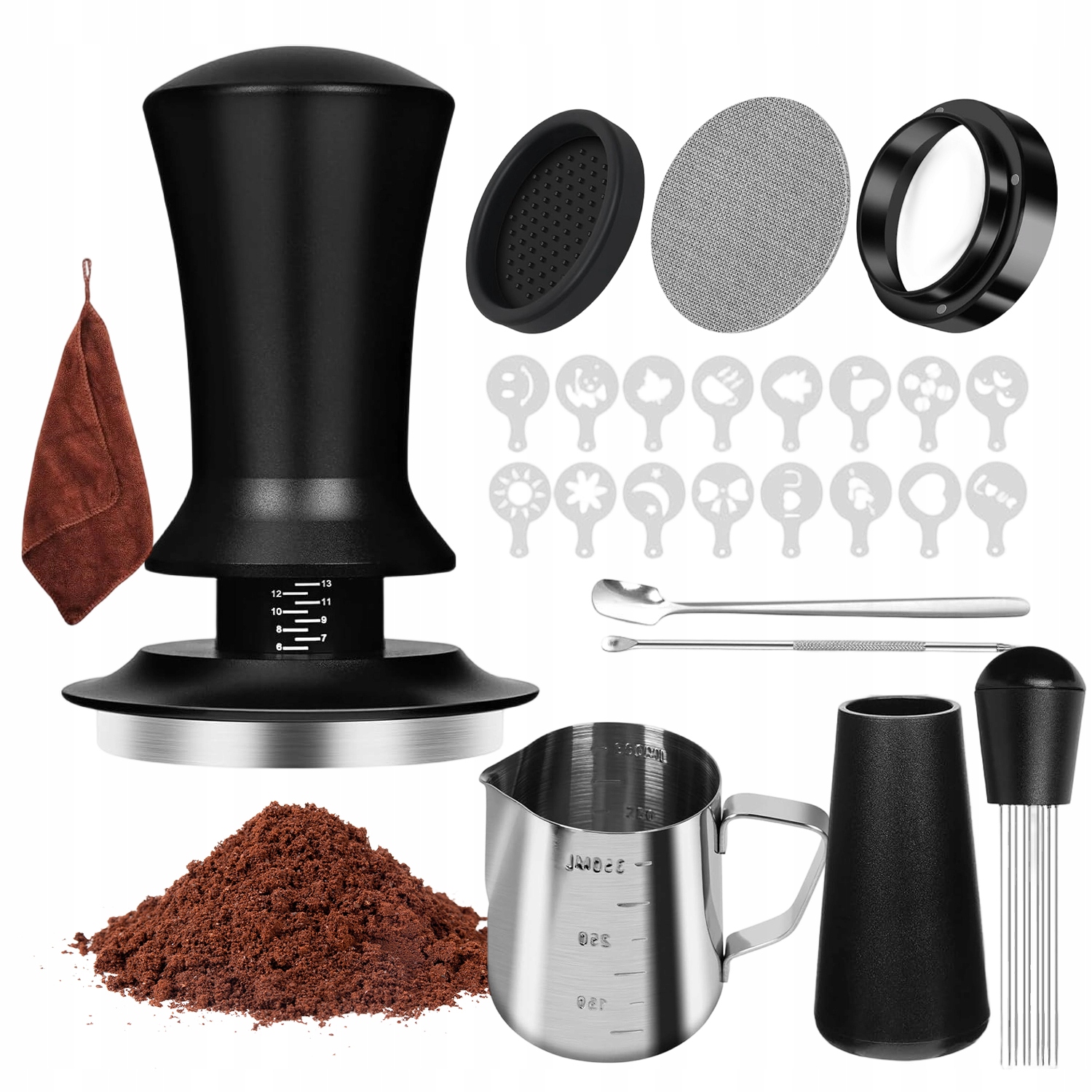 Levně Kompletní Sada Na Kávu 51 MM – Šlehací Metla, Napěňovač, 16 Šablon, Filtry