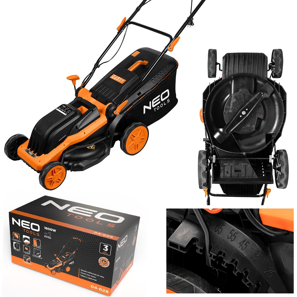 Kosačka 1600 W 380 mm, kôš 45 l Neo Tools 04-628