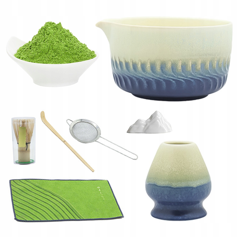 Zestaw Do Matcha 7 Sztuk Ceramiczny Bambusowy Z Działkiem I Podstawką