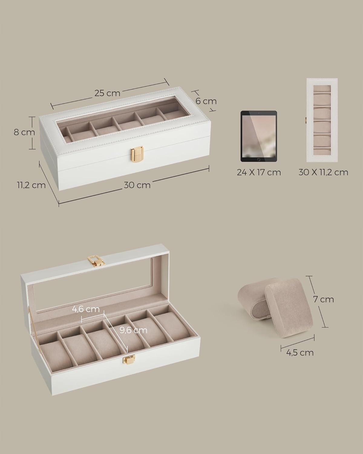 SZKATUŁKA ETUI NA ZEGARKI ELEGANCKI ORGANIZER BEŻOWY PUDEŁKO PREZENT x6 Model ETUI NA ZEGARKI SZKATUŁKA DREWNIANA ORGANIZER 244e