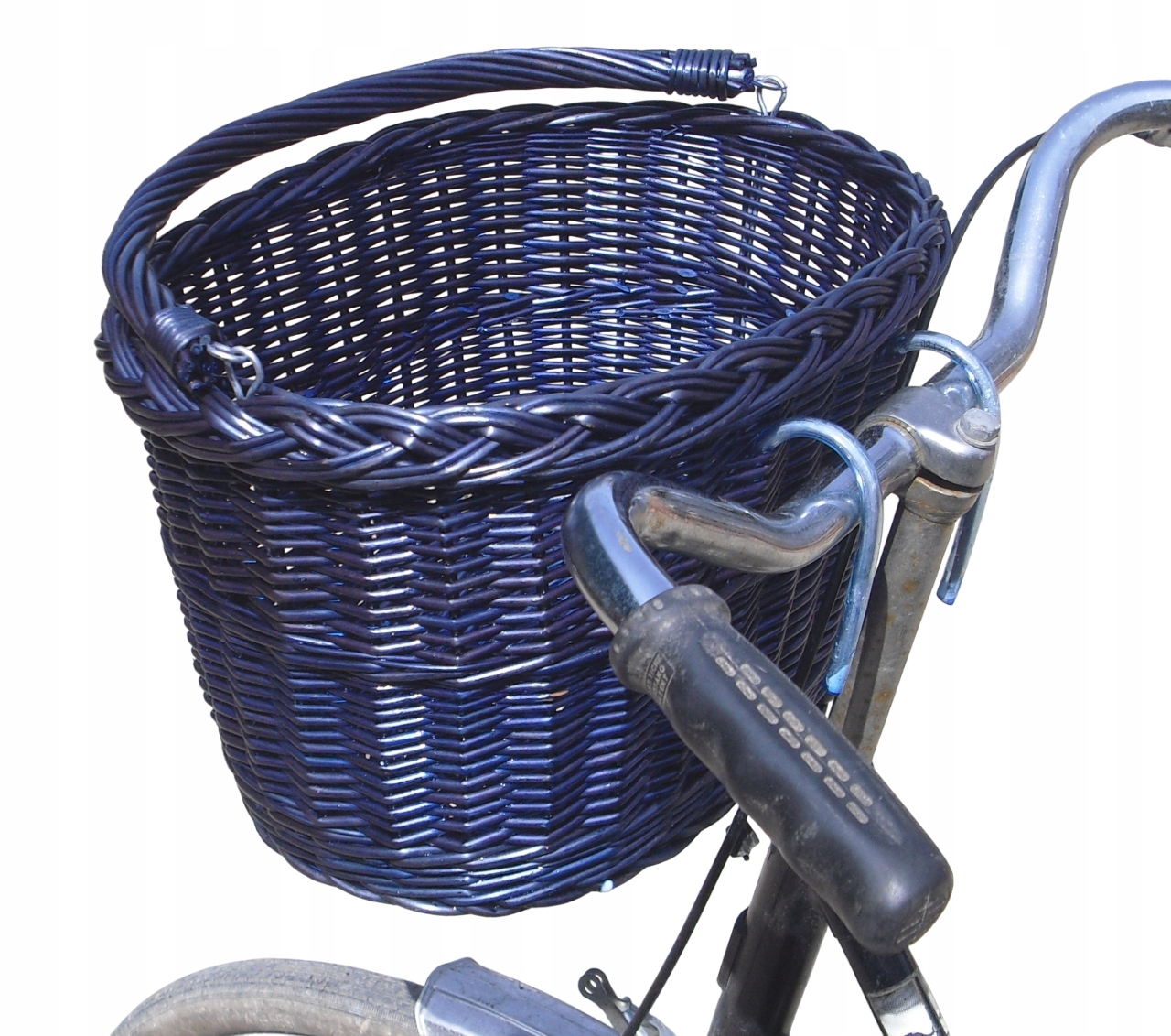 Kosz wiklinowy na rower na zakupy Koszyk rowerowy z wikliny Niebieski
