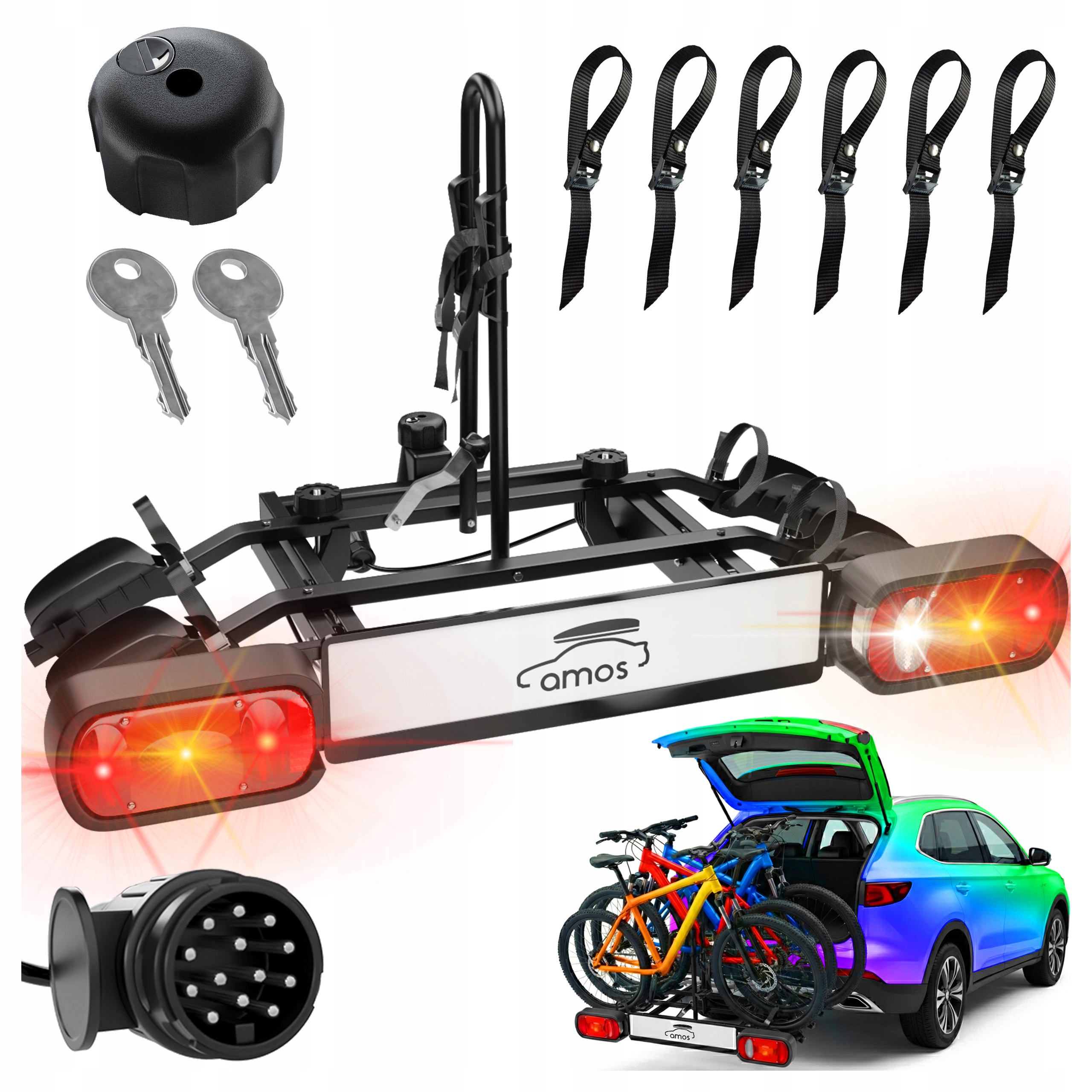 Platforma rowerowa bagażnik na hak AMOS TYTAN 2 PLUS 2 rowery 13PIN czarna