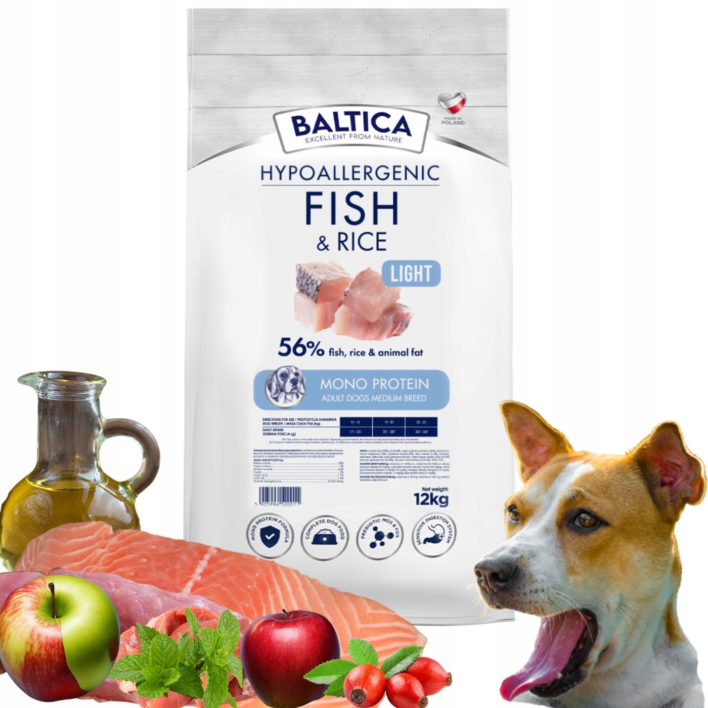 Baltica Adult Fish&Rice Light 12kg karma dla psów dorosłych średnich ras M