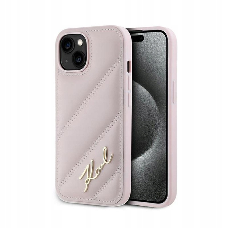 Karl Lagerfeld Diagonal Quilted Script – Pouzdro pro iPhone 15 14 13 (růžové)