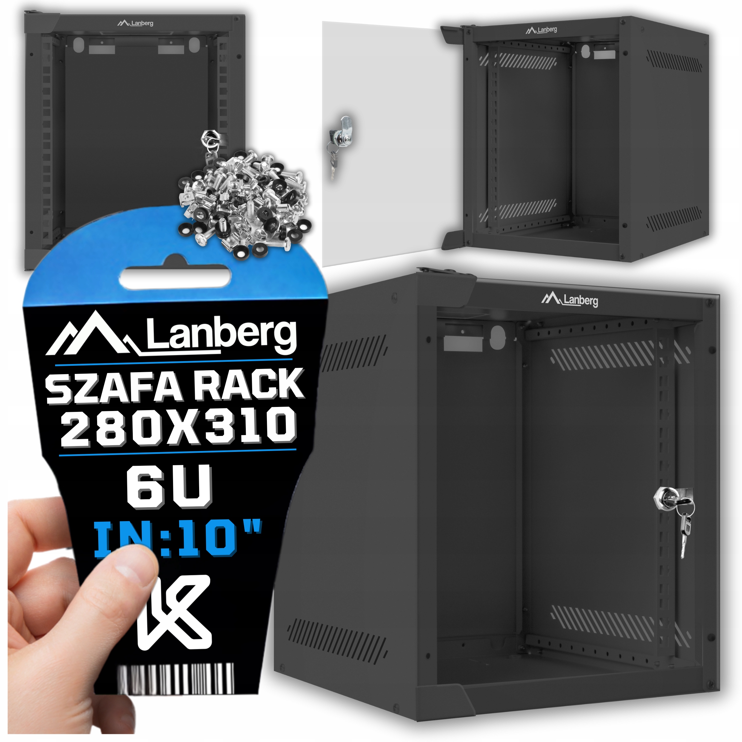 Skříň Rack 10" 6U Závěsná 280X310 Palců Serverová Skleněné Dveře Síť Lanberg