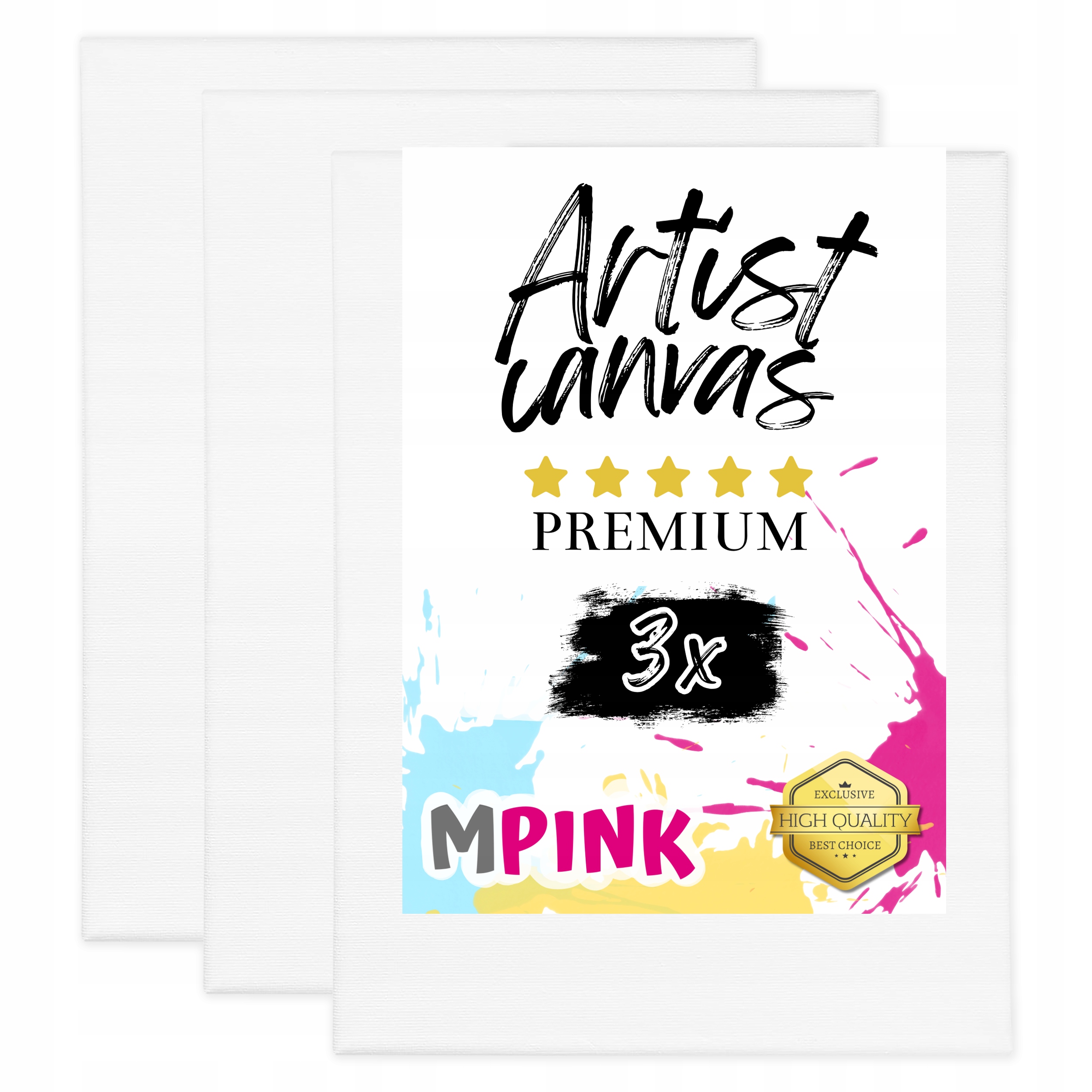 Sada 3 x Malířské Plátno 50 x 70 cm Bílé plátno Ideální pro malování