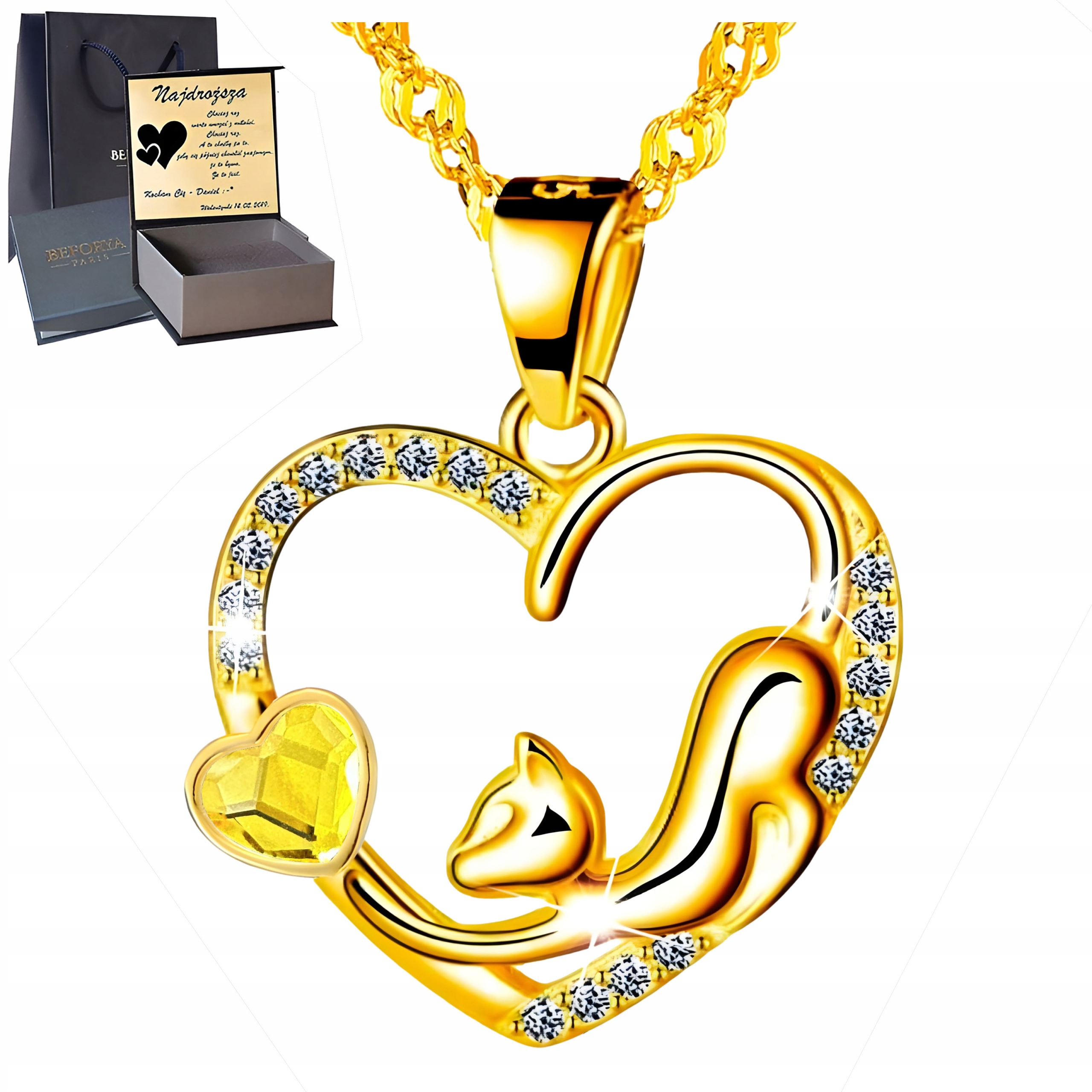 Zlatý náhrdelník Stříbro 925 Řetízek s přívěskem Pozlacená kočička Gravírování