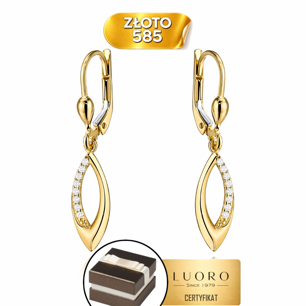Náušnice Zlaté 585 14K Slzy Se Zirkony 3,2 CM Anglické Zapínání