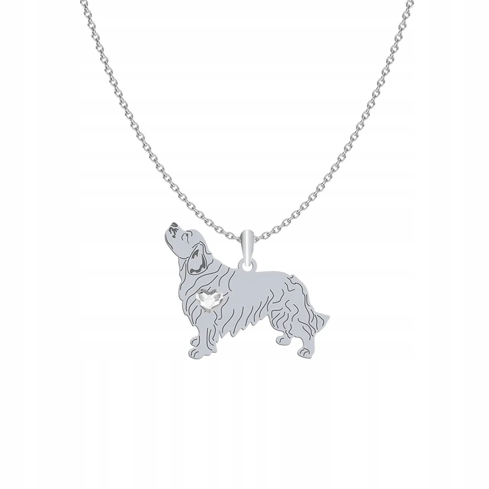 Stříbrný náhrdelník se psem Clumber Spaniel 925 Žena Dárek Gravírování Bonus