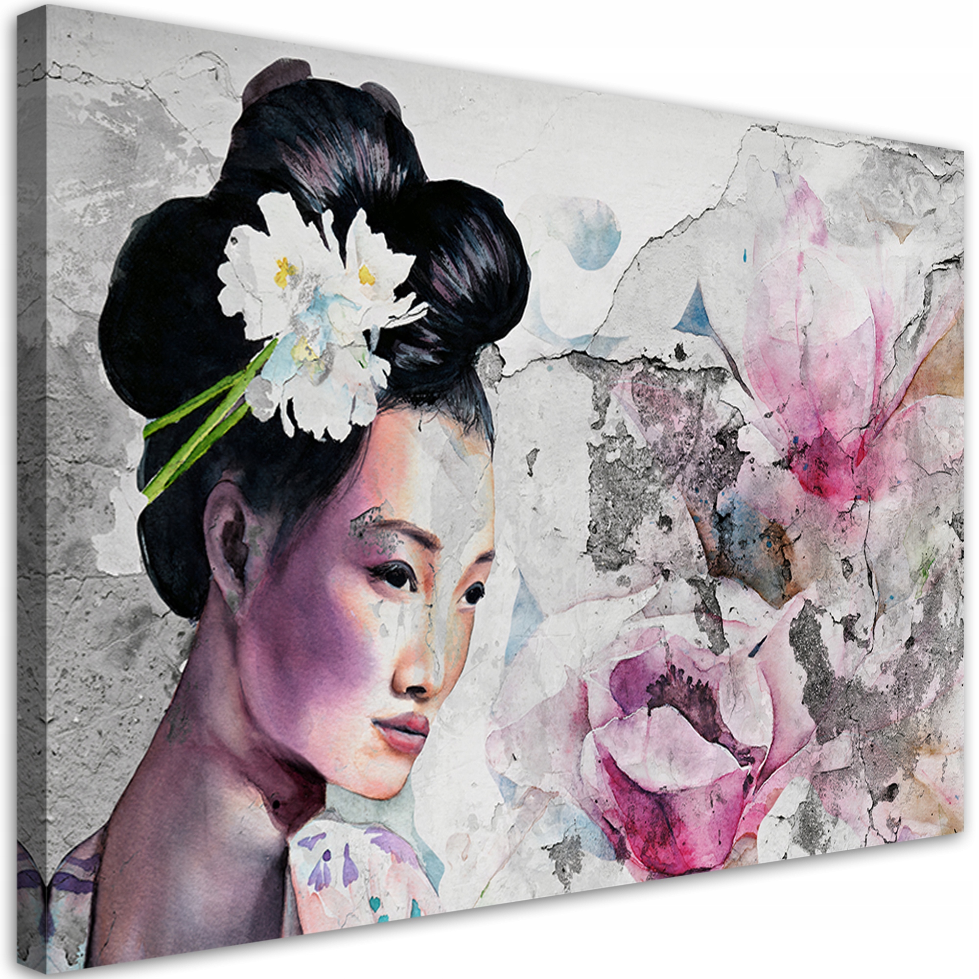 Obraz na plátne, Portrét gejše na starej stene 90x60