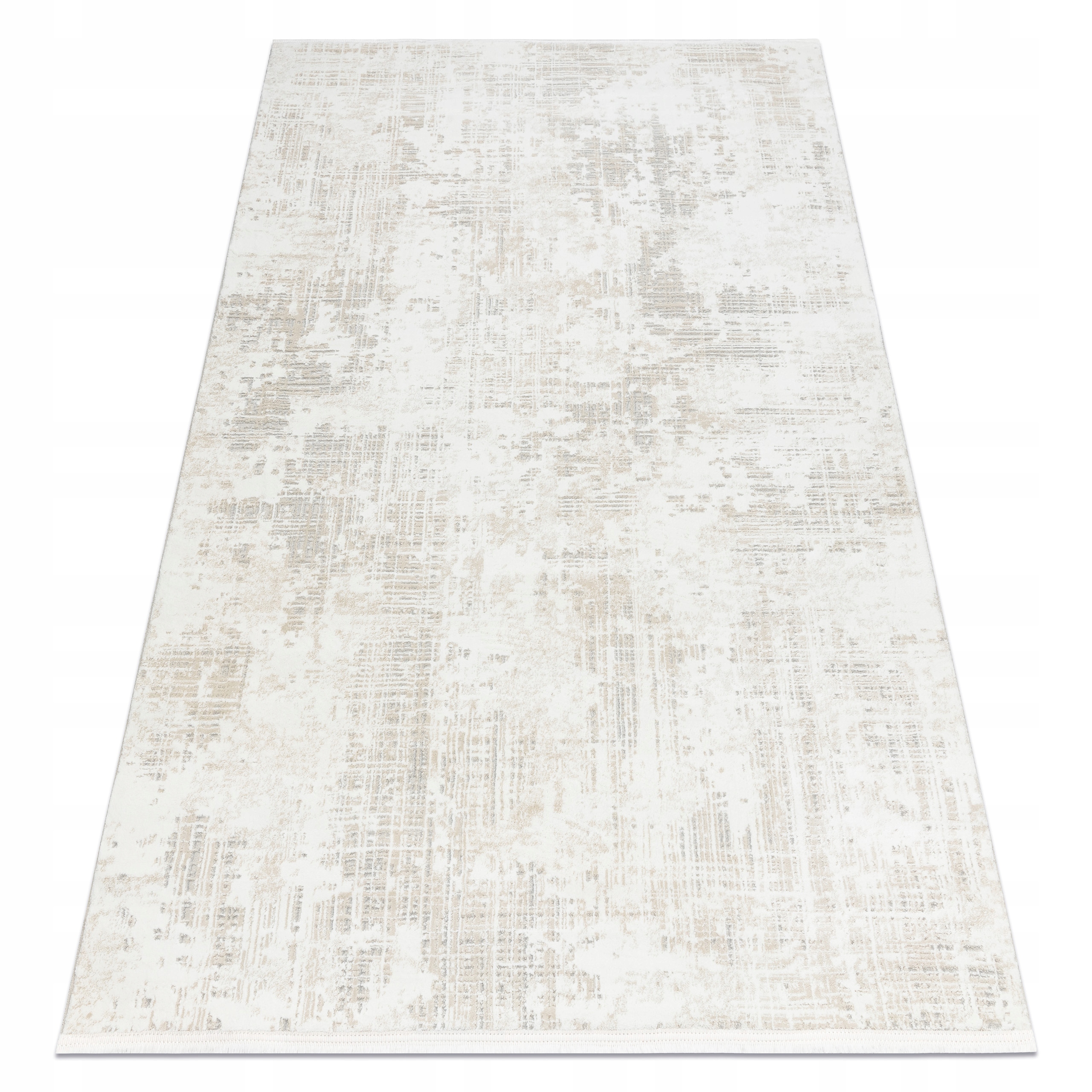 Koberec Do Obývacího Pokoje Moderní Vintage krém dvouúrovňový třásně 240x330 cm