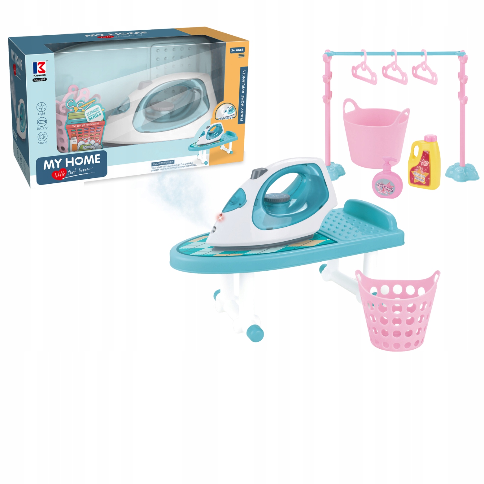 ŻELAZKO I DESKA DO PRASOWANIA ZESTAW DLA DZIECI AGD WODA ŚWIATŁO AKCESORIA Płeć chłopcy dziewczynki unisex