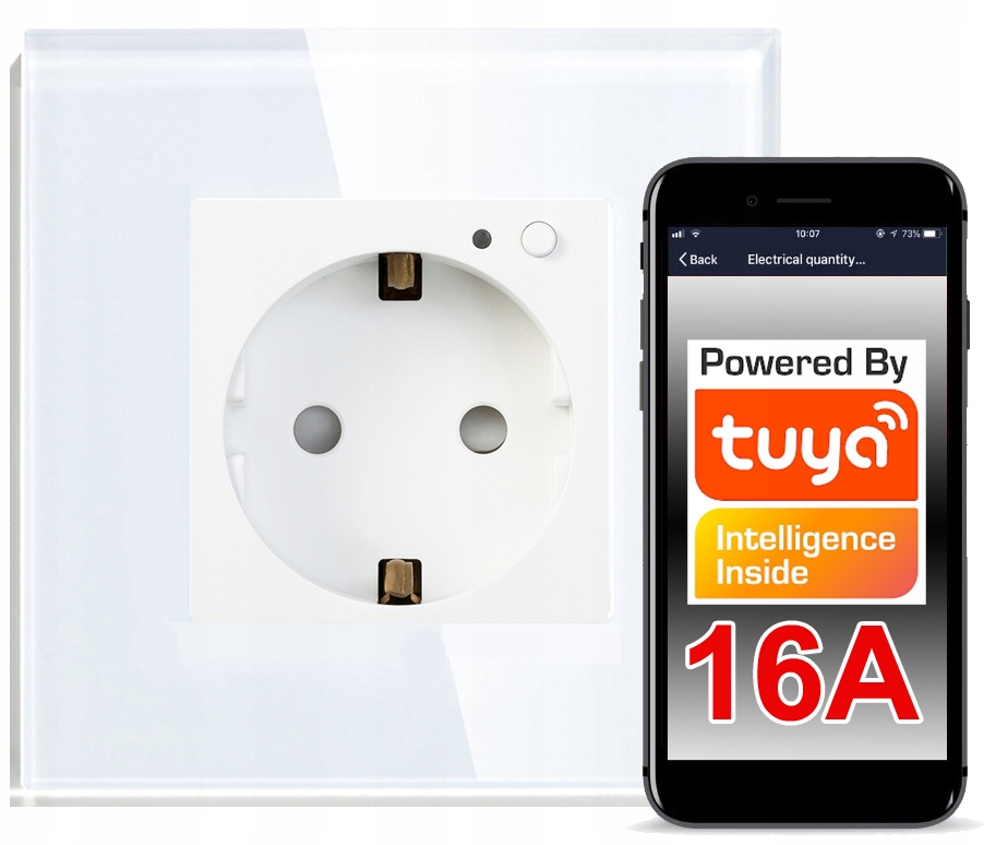 Nástěnná zásuvka sklo 16A WiFi Tuya Rtx Měření En