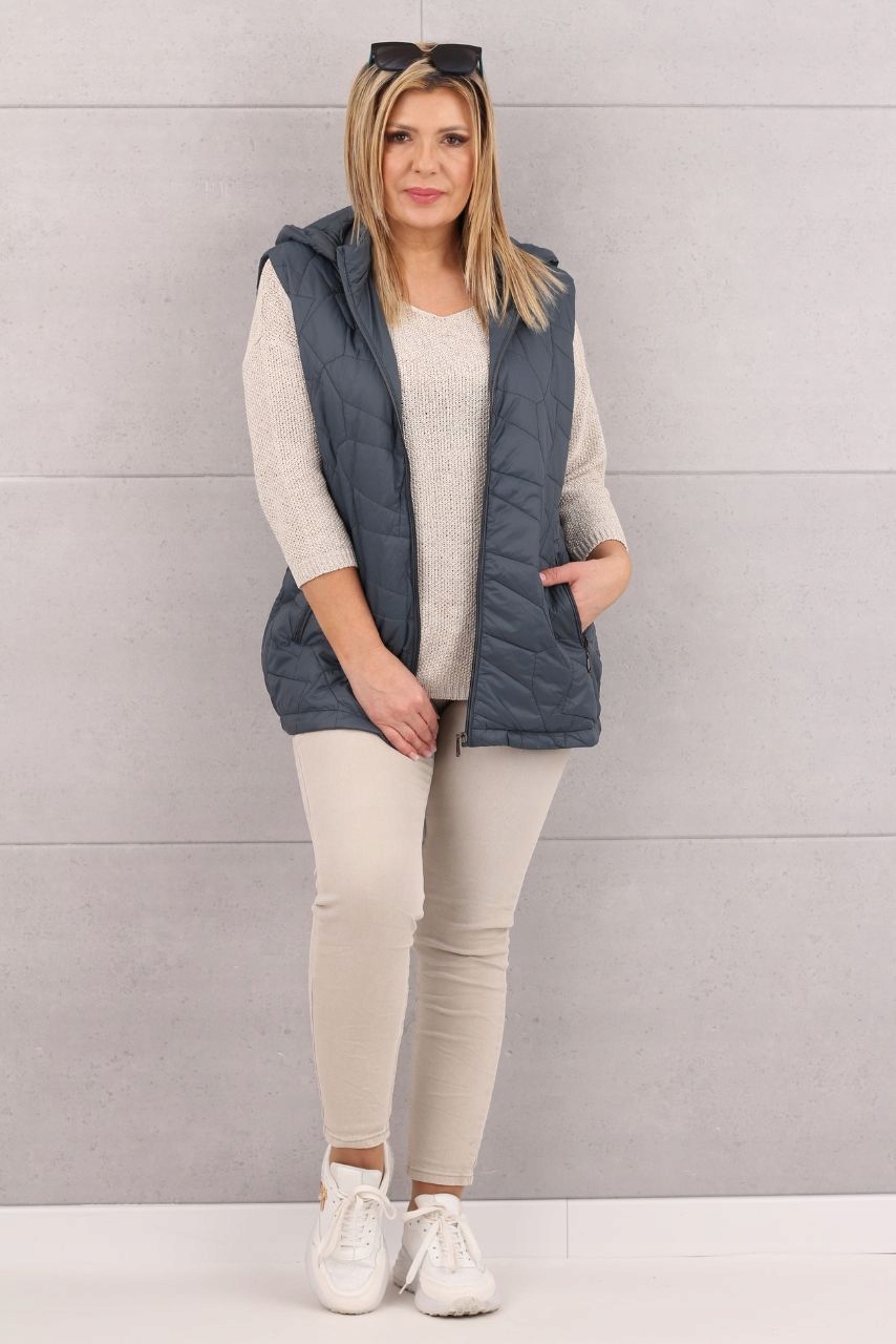 KAMIZELKA PIKOWANA DŁUGA Z KAPTUREM DAMSKA MODNY BEZREKAWNIK ROZMIARY Płeć kobieta