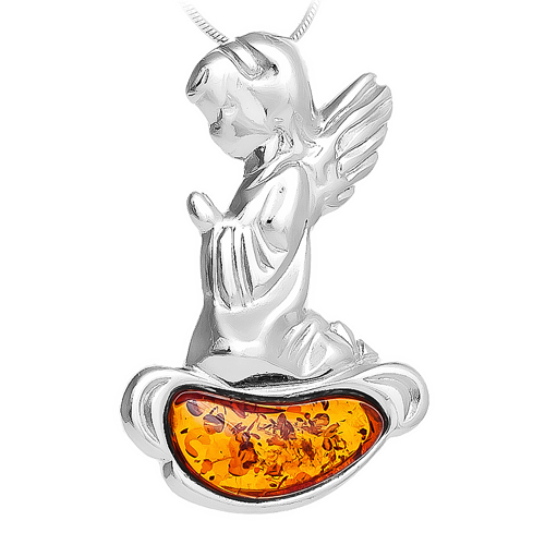 Stříbrný Anděl přívěsek z přírodního Jantarového Baltu ze stříbra 925 Přívěsek