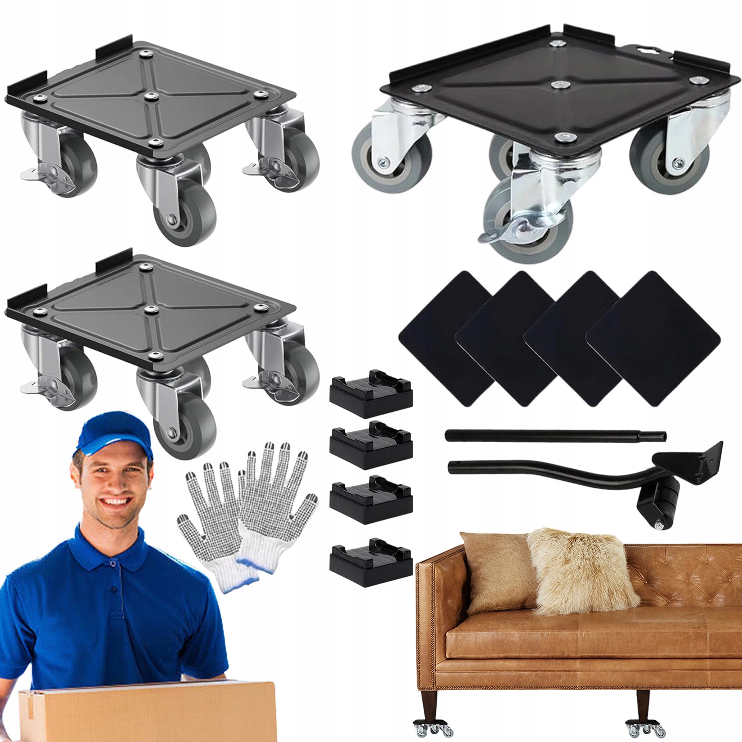 Sada Pro Stěhování Nábytku Vozík Na Nábytek 360° Kolečka Přeprava 700 Kg