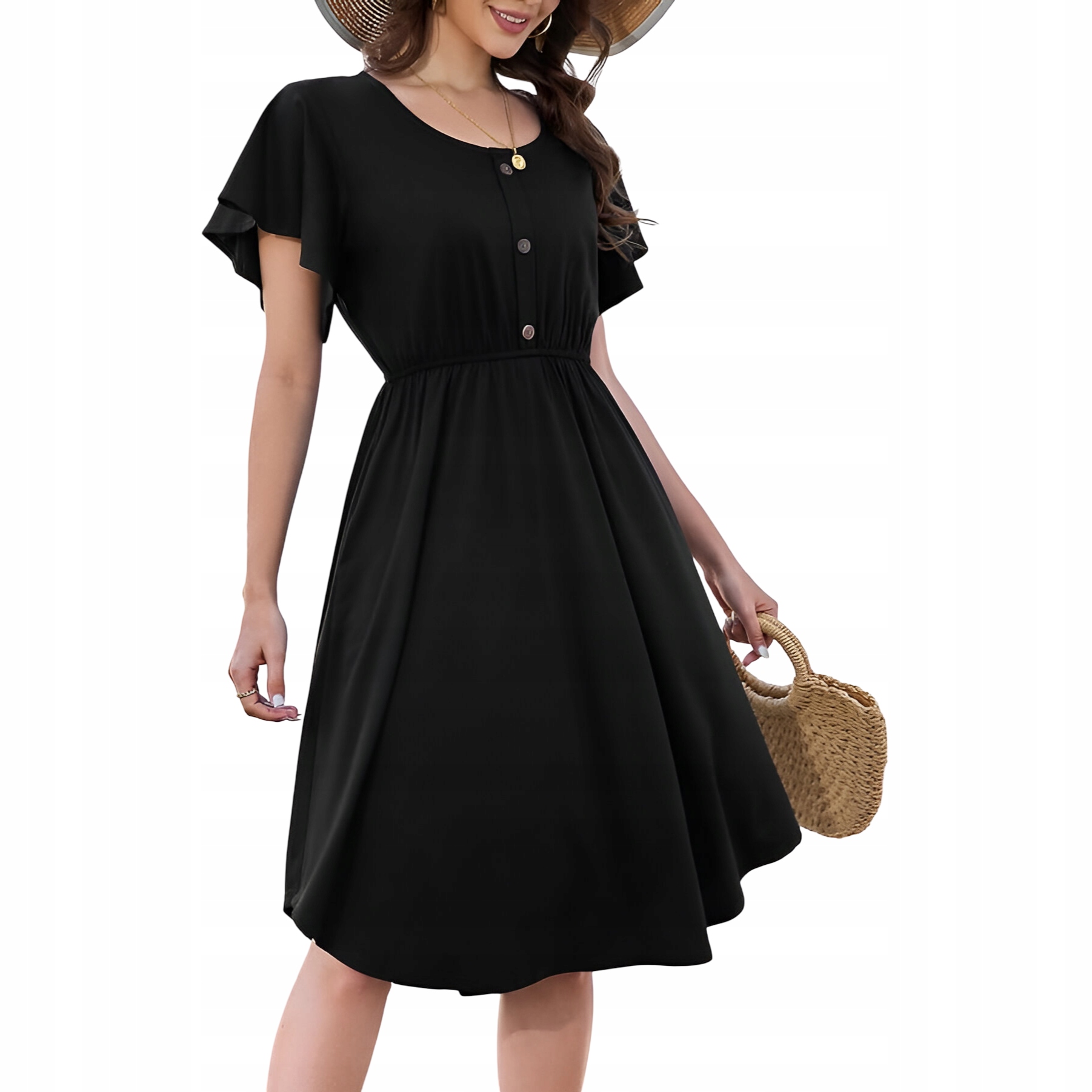 Dámské Šaty Midi s kapsami Letní Stylová Prodyšná Černá XL