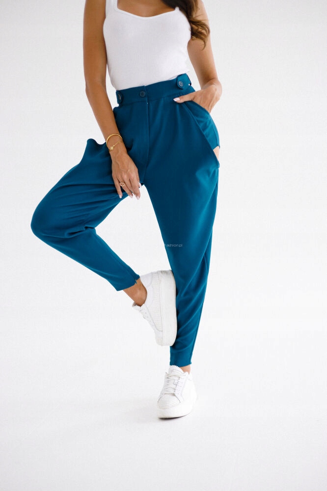 By O La La...! Kalhoty High Waist S Výřezy Petrol (tyrkys) S 36