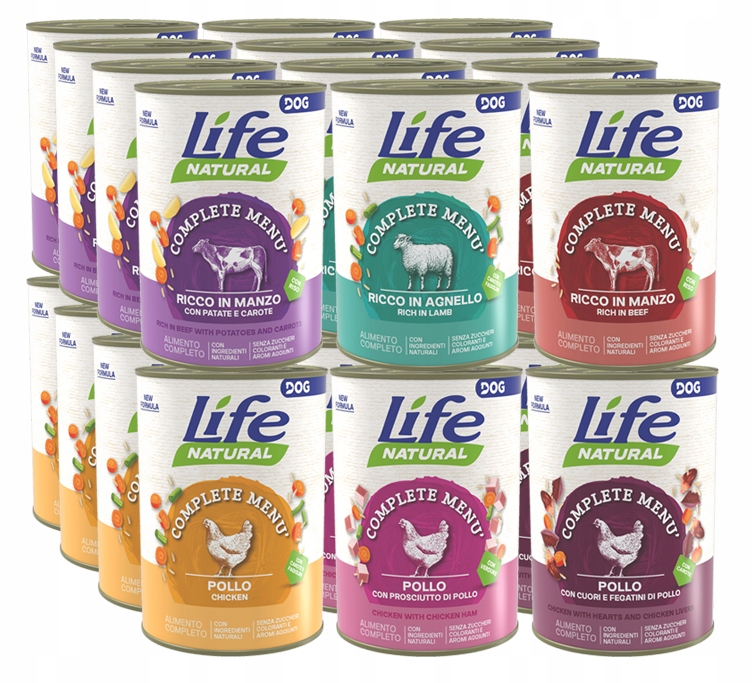 Life Dog Krmivo pro psa konzerva 400g Set 24 ks MIX 6 příchutí bez ryb