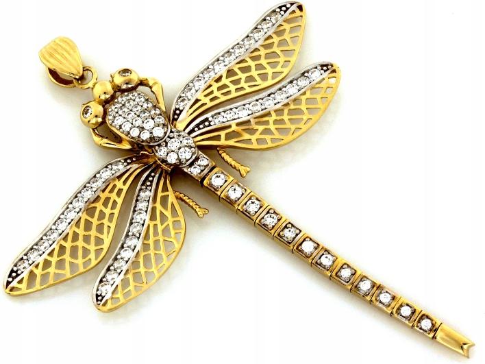 Zlatý přívěsek 585 vážka velký přívěsek na řetízek, módní vzor 14kt