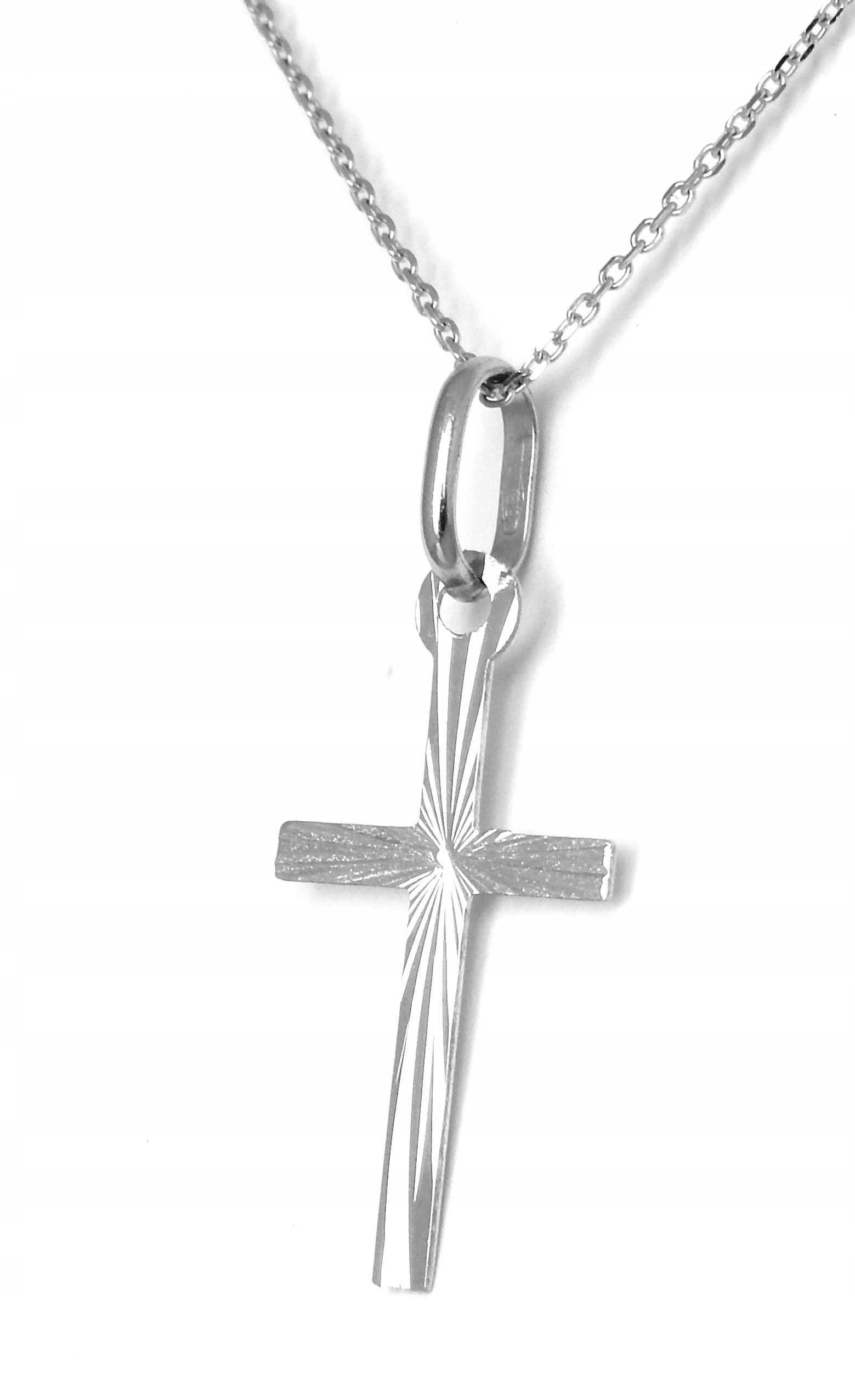 KRZYŻYK ŁAŃCUSZEK 45 cm 585 BIAŁE ZŁOTO KOMPLET