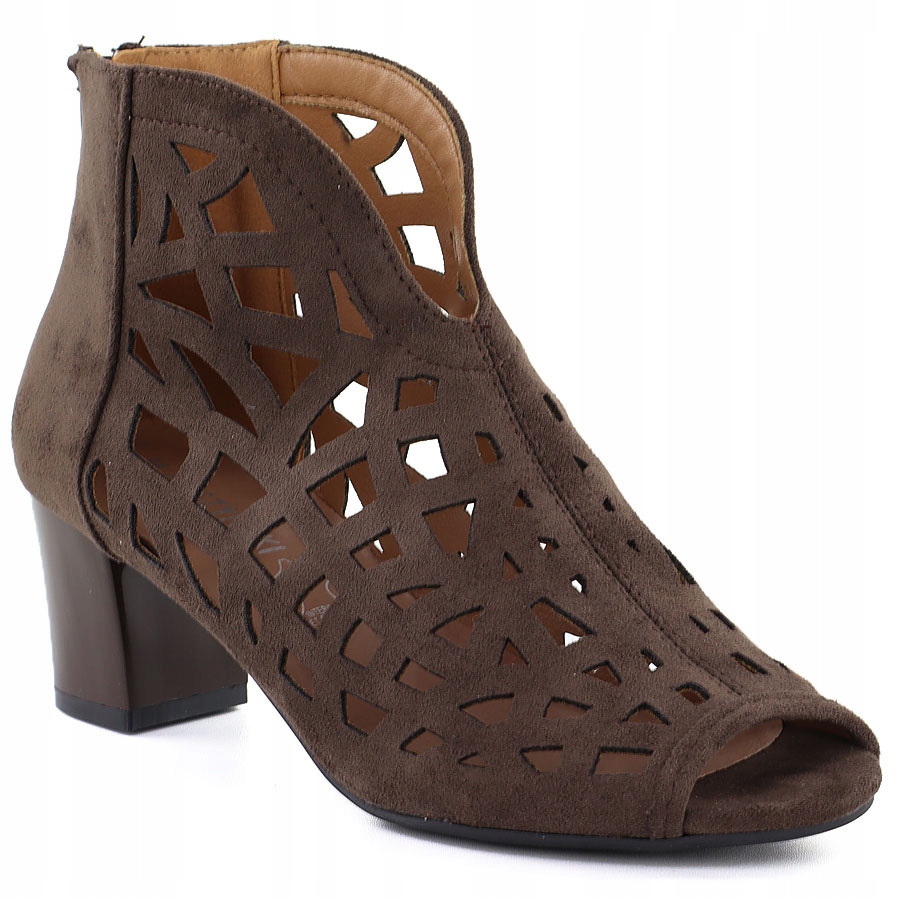Semišové dámské kotníkové boty ažurové boty open toe hnědé M.Daszyński MR1954-15 41