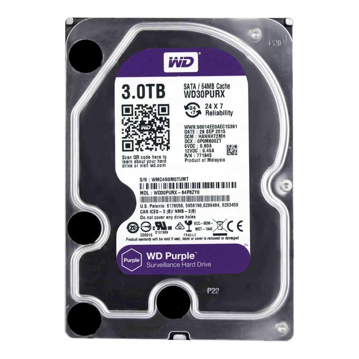 Wd Purple 3TB 5.4K 64MB Sata III 3.5'' WD30PURX