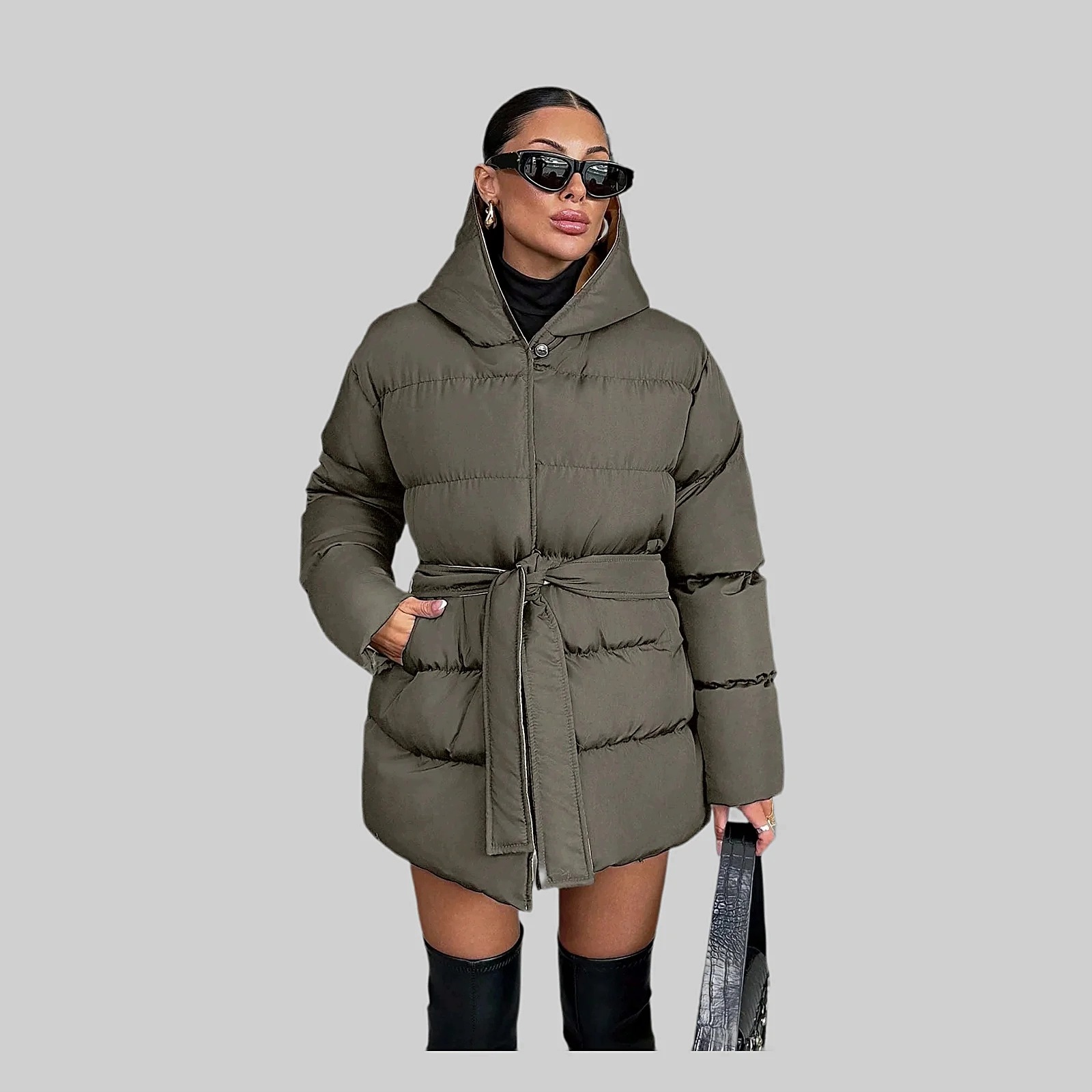 Dámská Prošívaná Péřová Bunda Hnědá Oversize S Kapucí Shein Xs 34